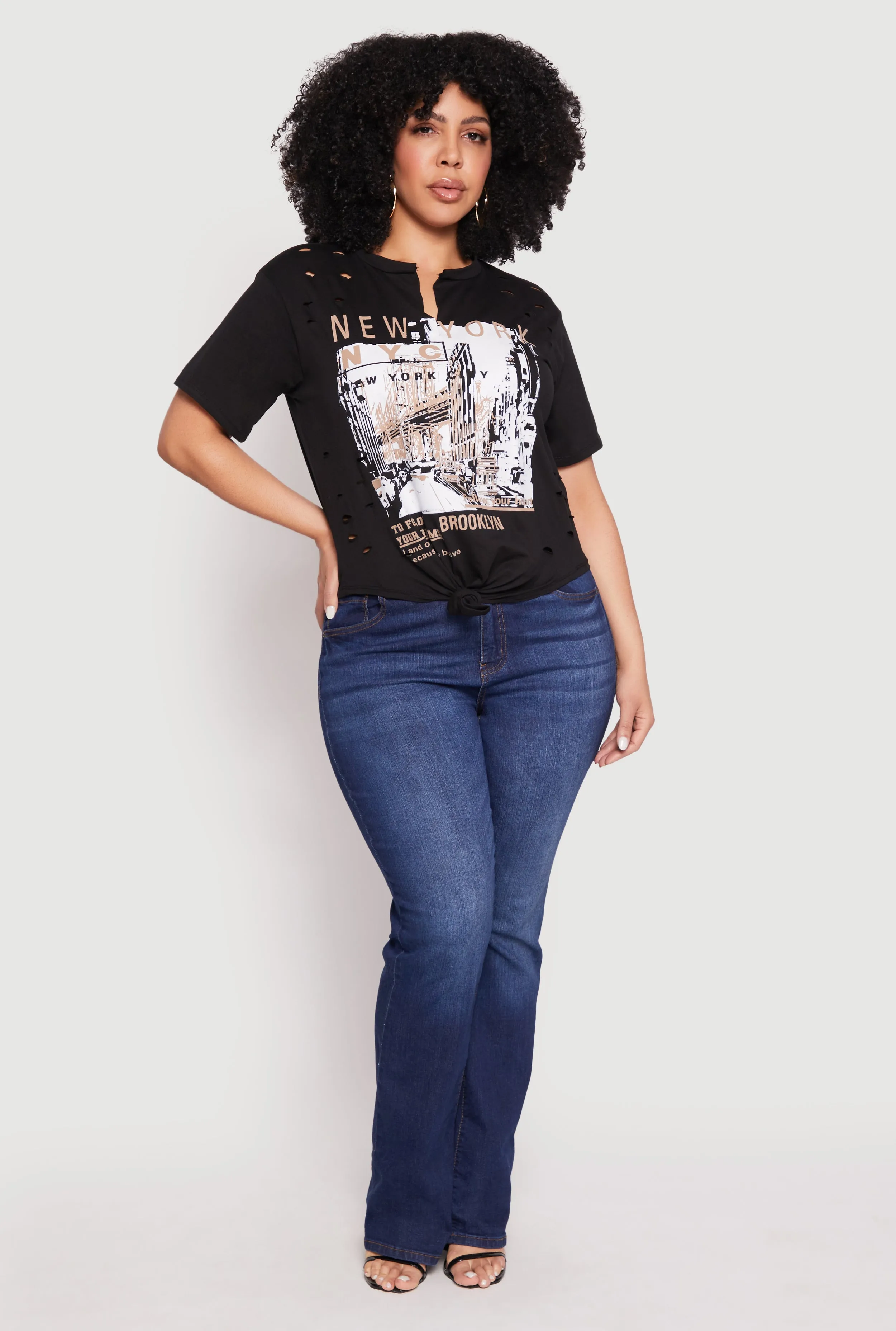 Plus Size Slashed New York Graphic Knot Front Tee sold by Rainbow product image thumbnail 3