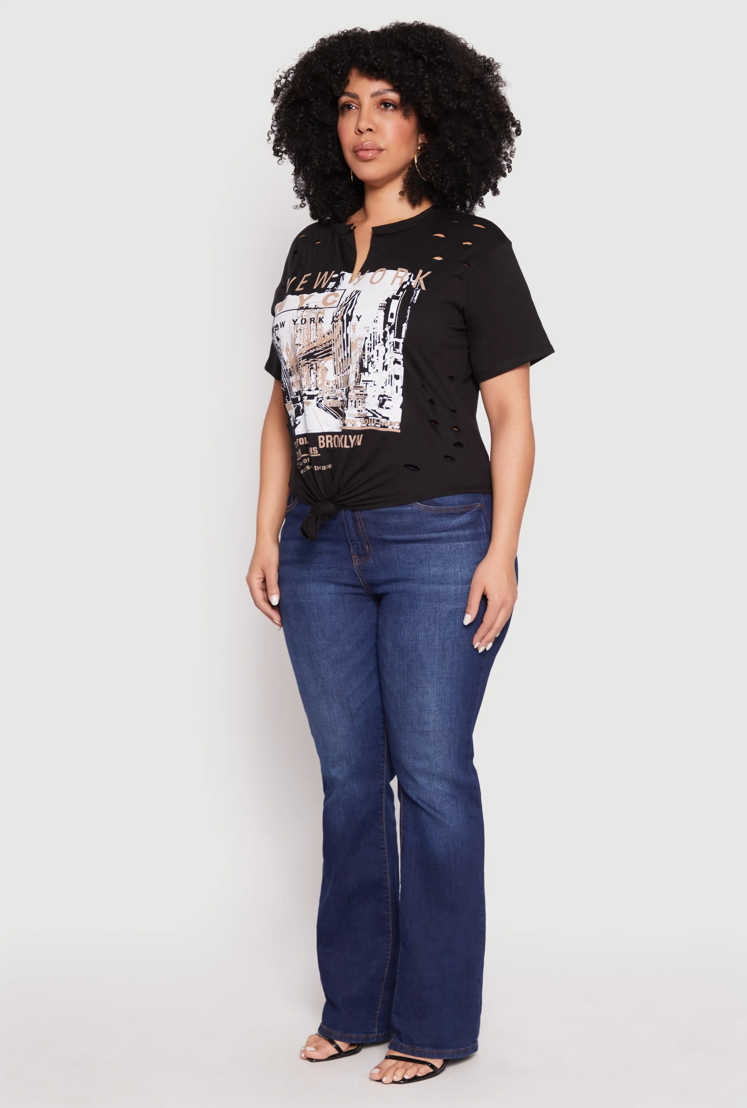 Plus Size Slashed New York Graphic Knot Front Tee sold by Rainbow product image thumbnail 5