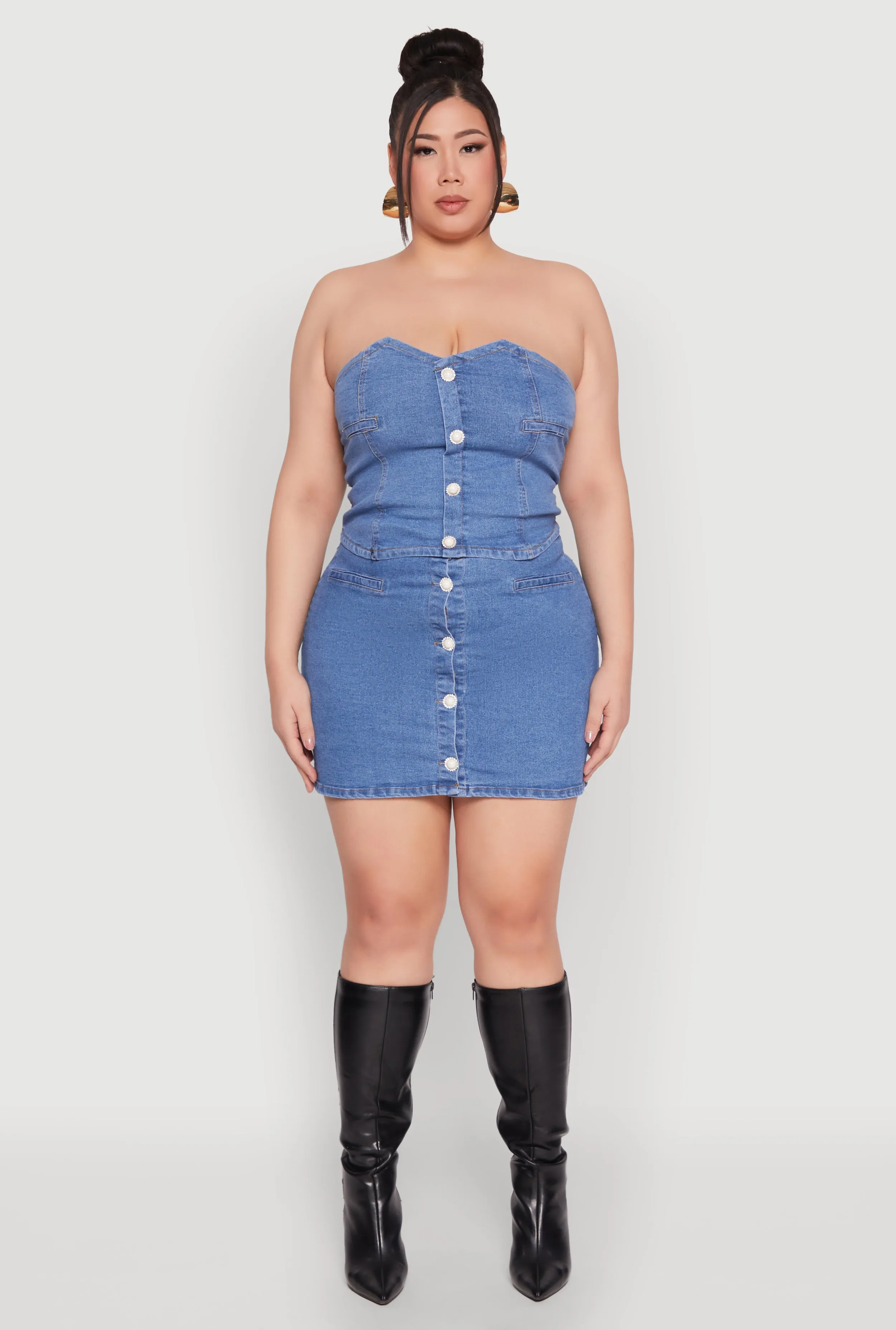 Plus Size Faux Button Front Denim Tube Top sold by Rainbow product image thumbnail 2