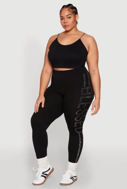 Plus Size Rhinestone Blessed Seamless Leggings sold by Rainbow