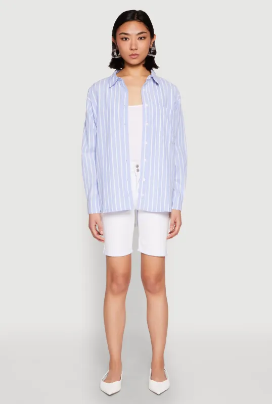 Iris Striped Linen Button Front Shirt sold by Rainbow