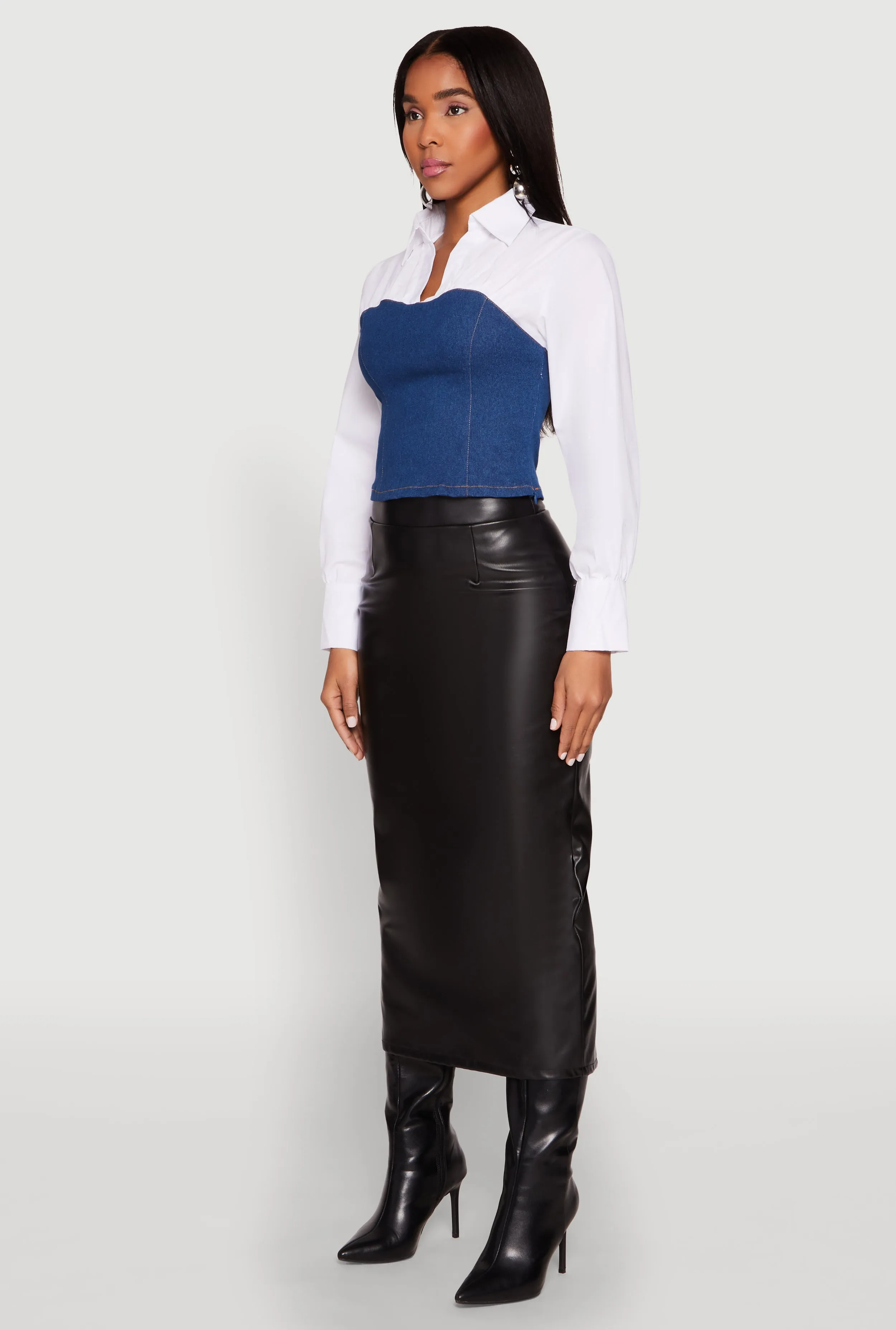 Denim Corset Poplin Long Sleeve Top sold by Rainbow product image thumbnail 5