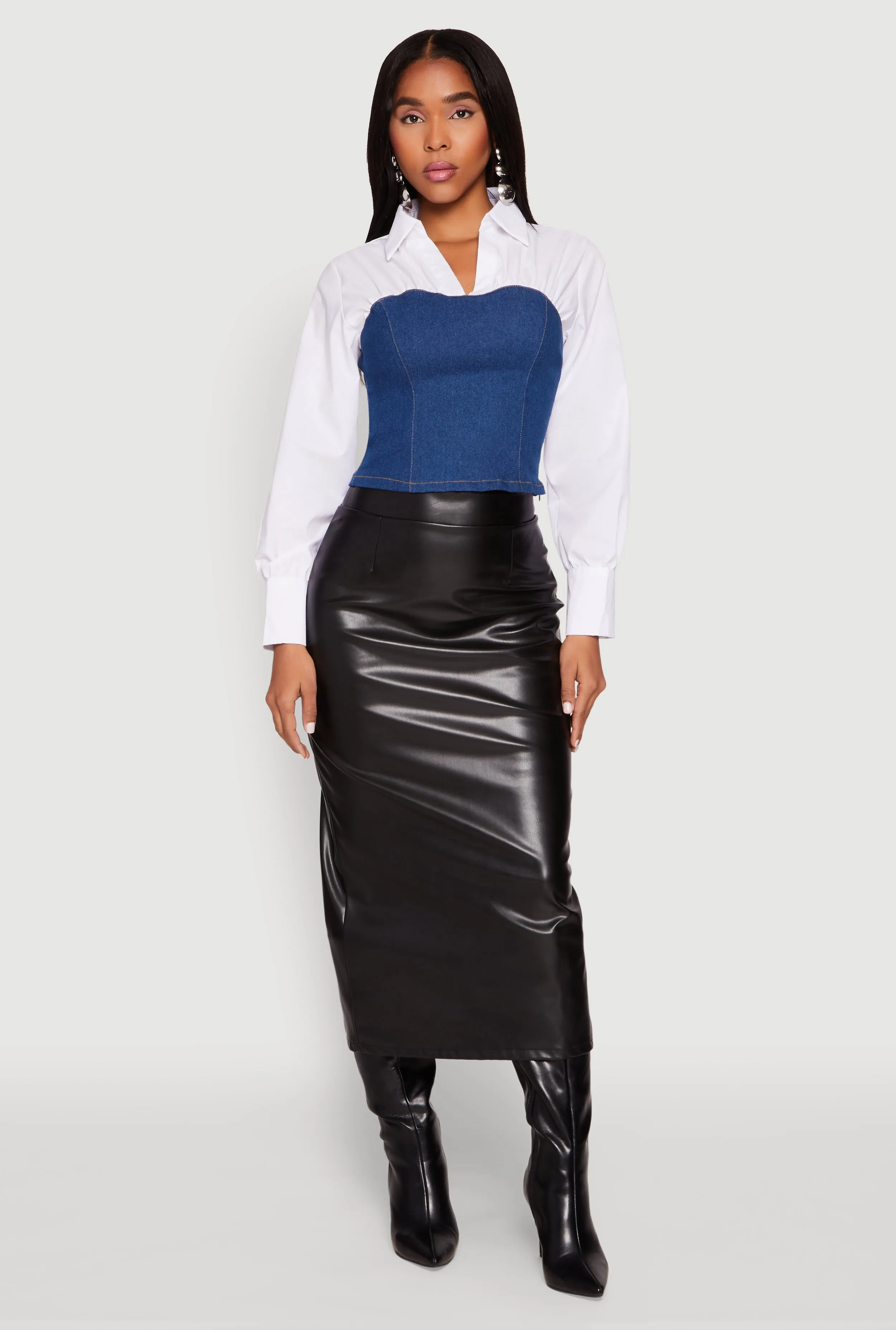 Denim Corset Poplin Long Sleeve Top sold by Rainbow product image thumbnail 3