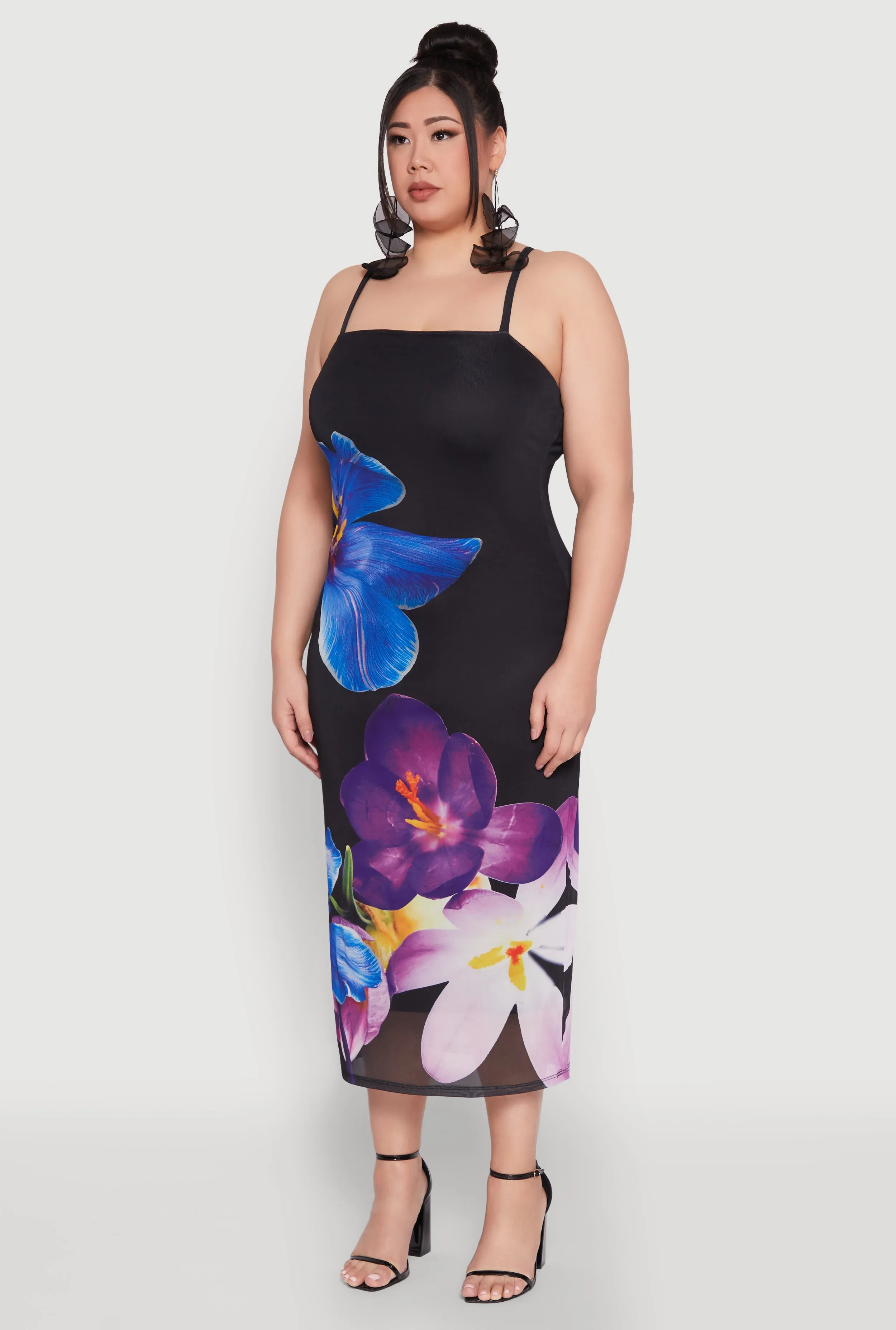 Plus Size Mesh Floral Print Midi Dress sold by Rainbow product image thumbnail 3