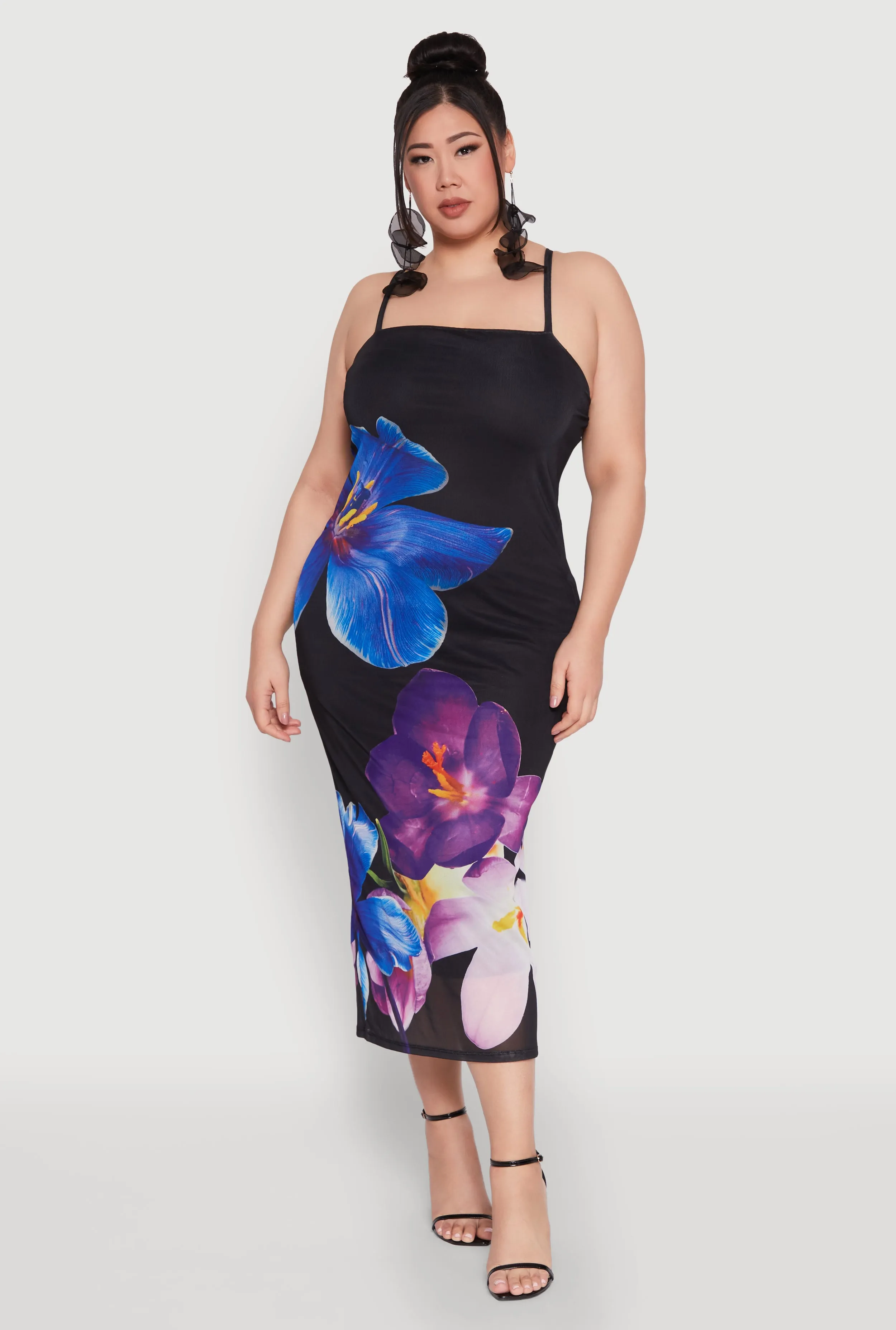 Plus Size Mesh Floral Print Midi Dress sold by Rainbow product image thumbnail 2