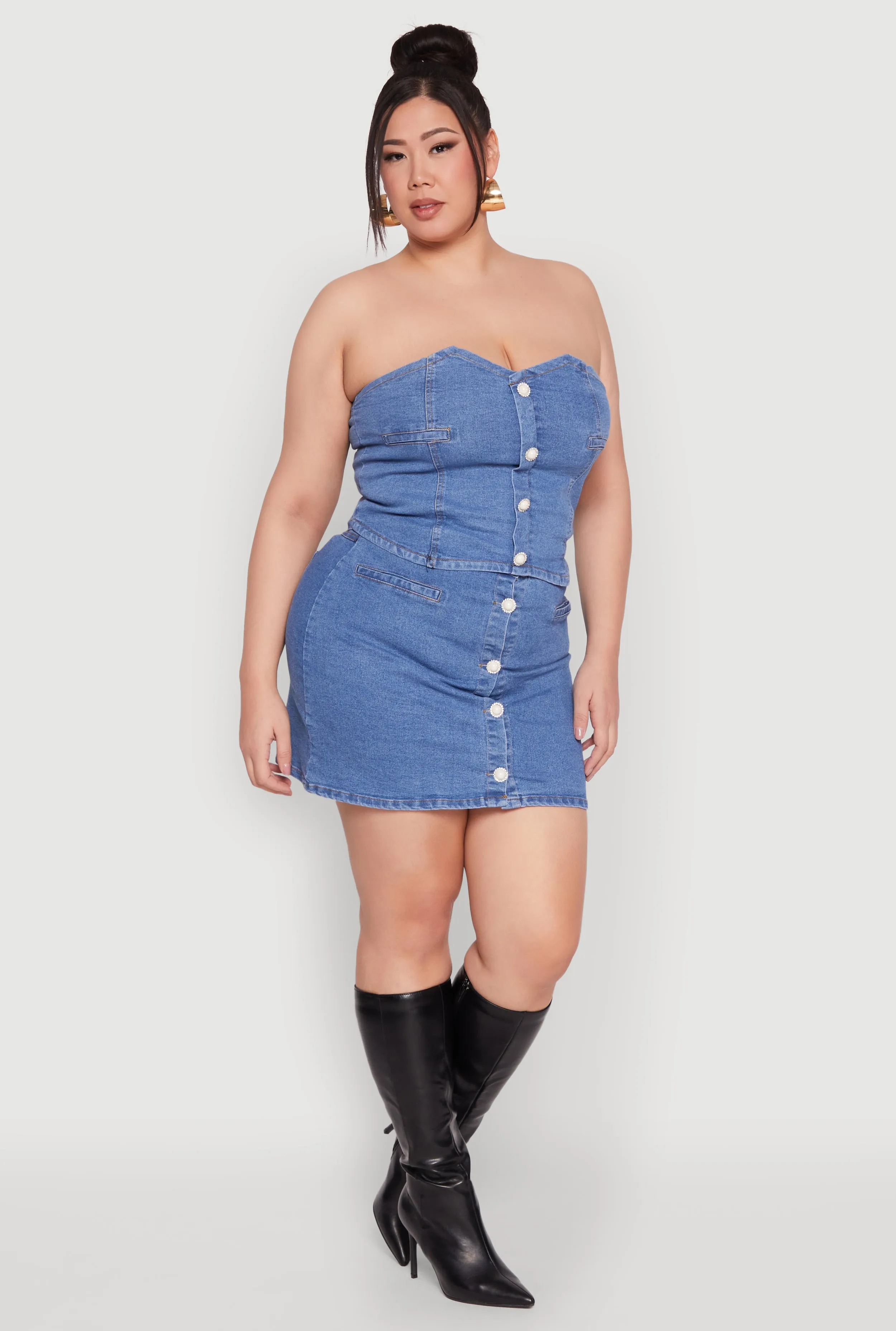 Plus Size Button Front Denim Mini Skirt sold by Rainbow product image thumbnail 2