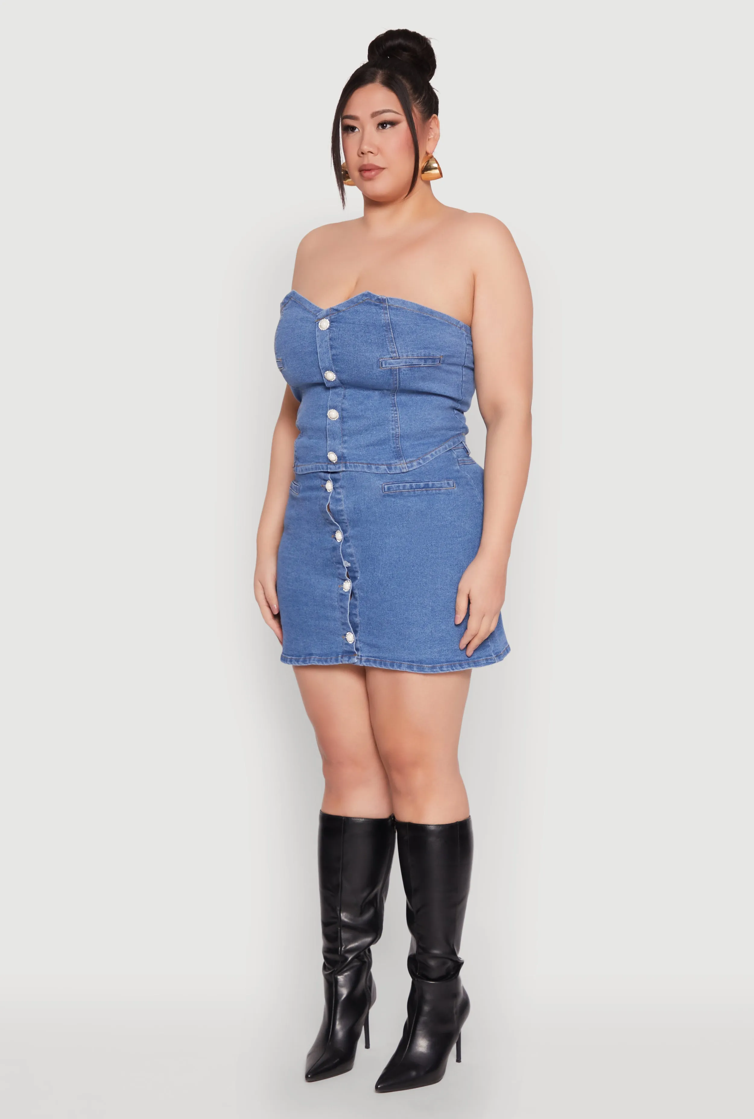 Plus Size Button Front Denim Mini Skirt sold by Rainbow product image thumbnail 3