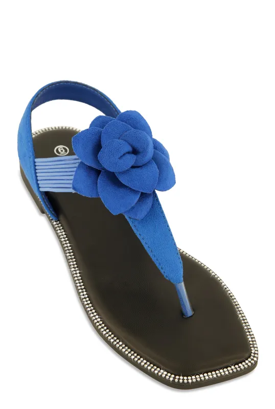 Faux Suede Flower Corded Thong Sandals sold by Rainbow
