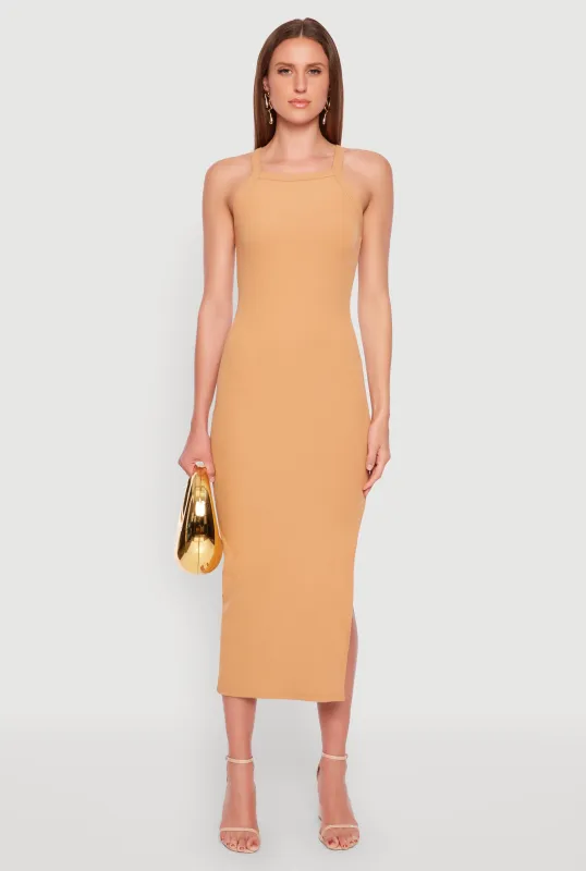 Iris Ribbed Knit Side Slit Dress sold by Rainbow