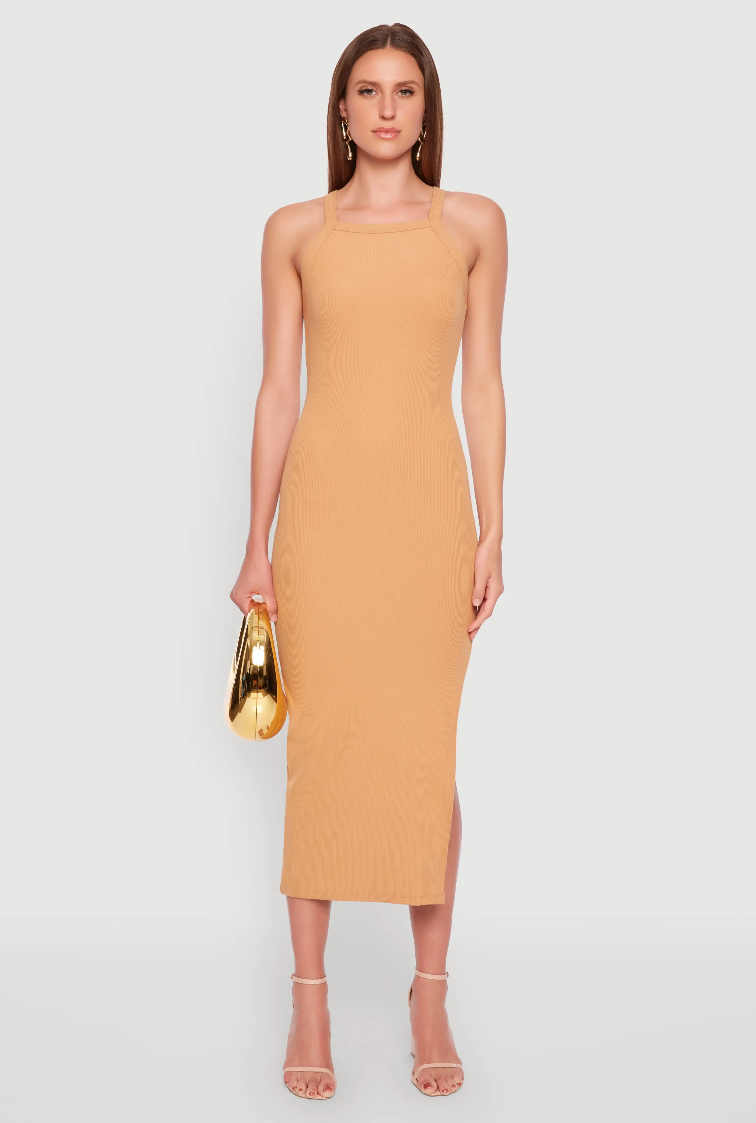 Iris Ribbed Knit Side Slit Dress sold by Rainbow