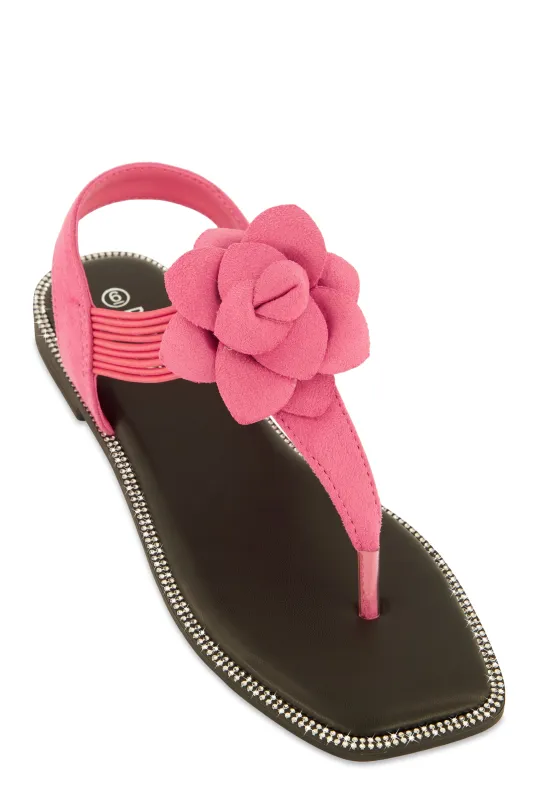 Faux Suede Flower Corded Thong Sandals sold by Rainbow