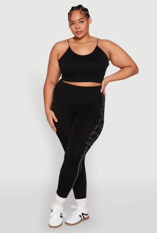 Plus Size Queen Rhinestone Seamless Leggings sold by Rainbow