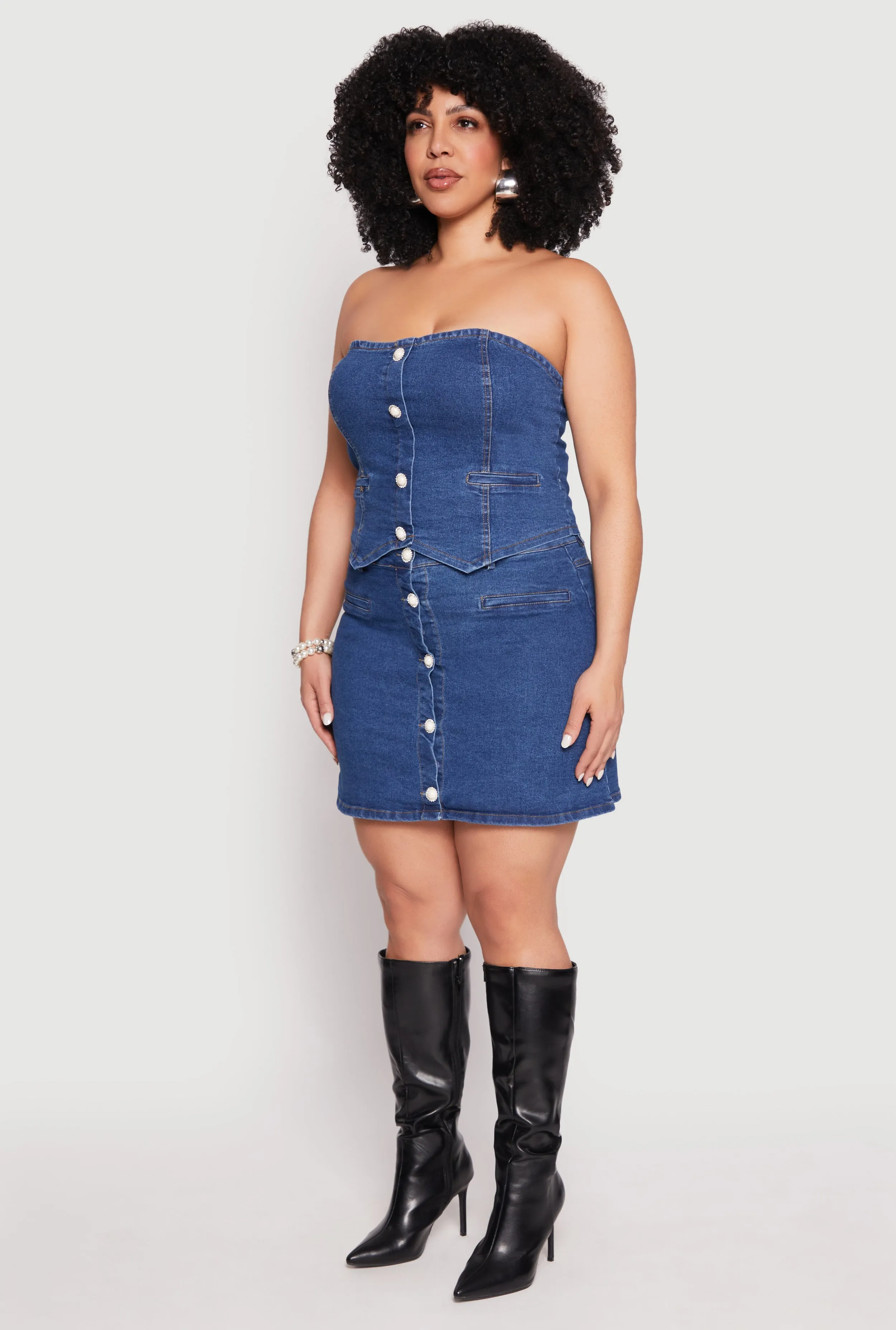 Plus Size Button Front Denim Mini Skirt sold by Rainbow product image thumbnail 3