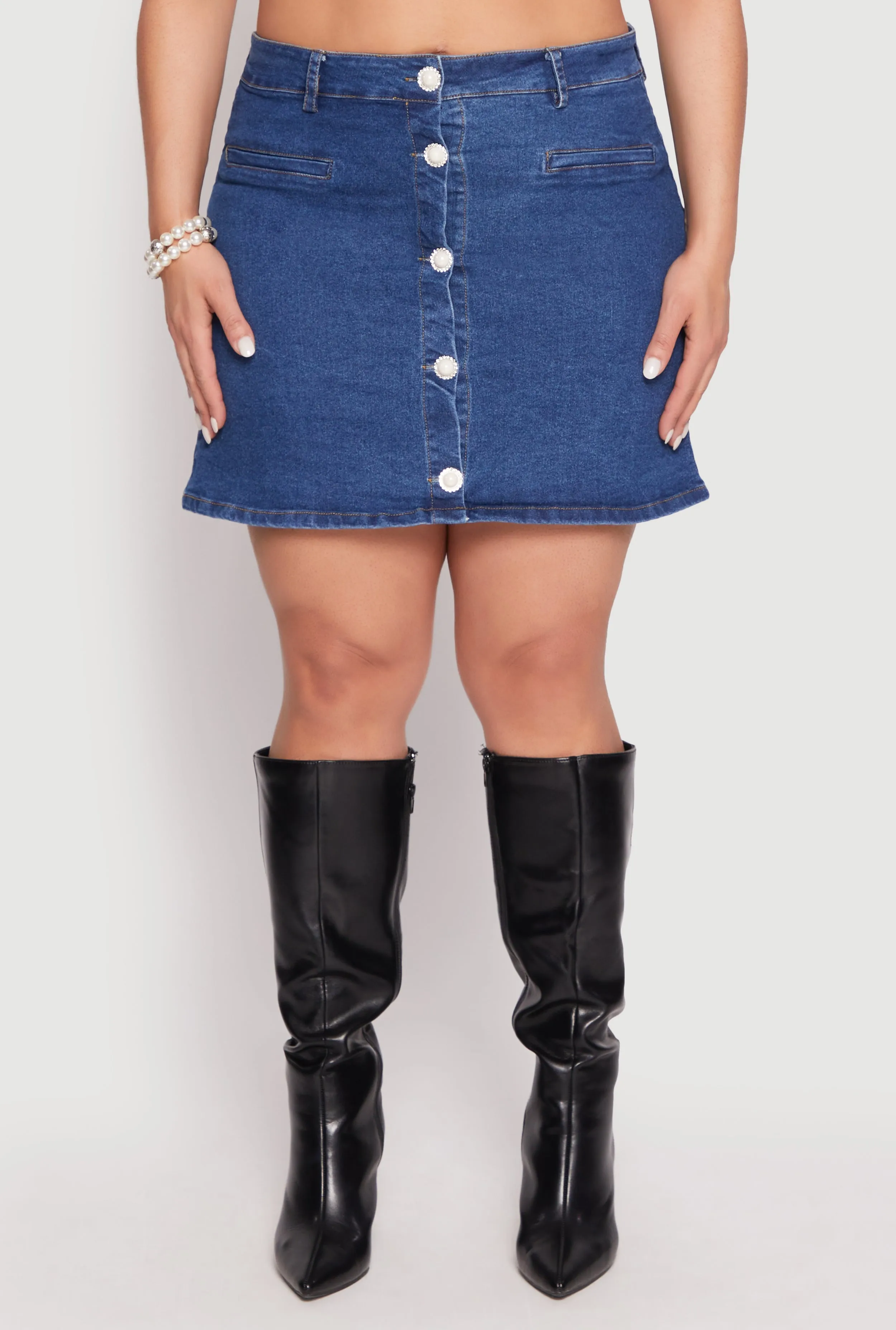 Plus Size Button Front Denim Mini Skirt sold by Rainbow product image thumbnail 5