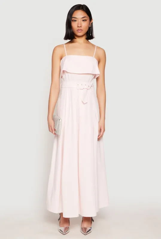 Haute Monde Ruffle Overlay Belted Maxi Dress sold by Rainbow