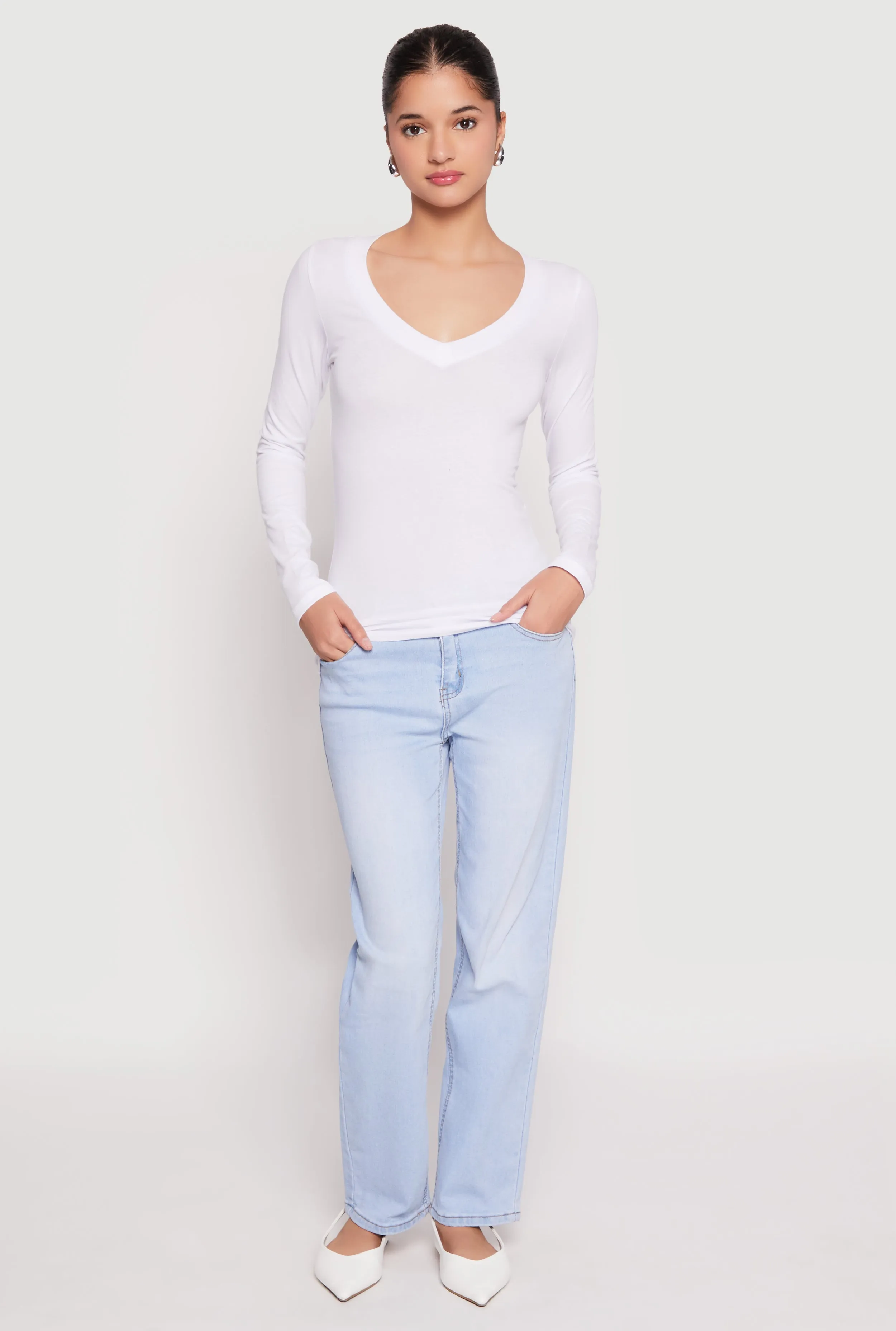 Basic Long Sleeve V Neck Tee sold by Rainbow product image thumbnail 3