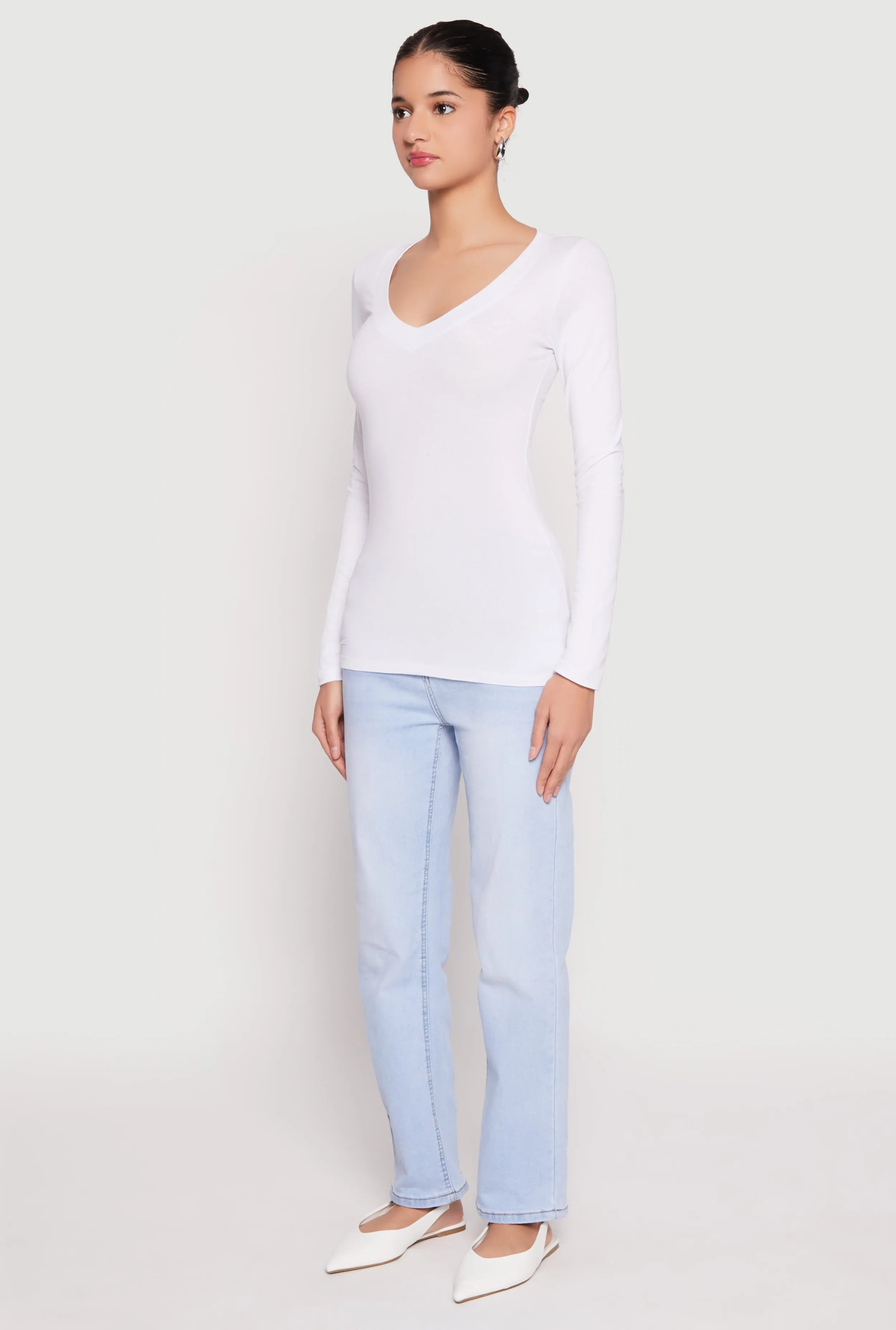 Basic Long Sleeve V Neck Tee sold by Rainbow product image thumbnail 5