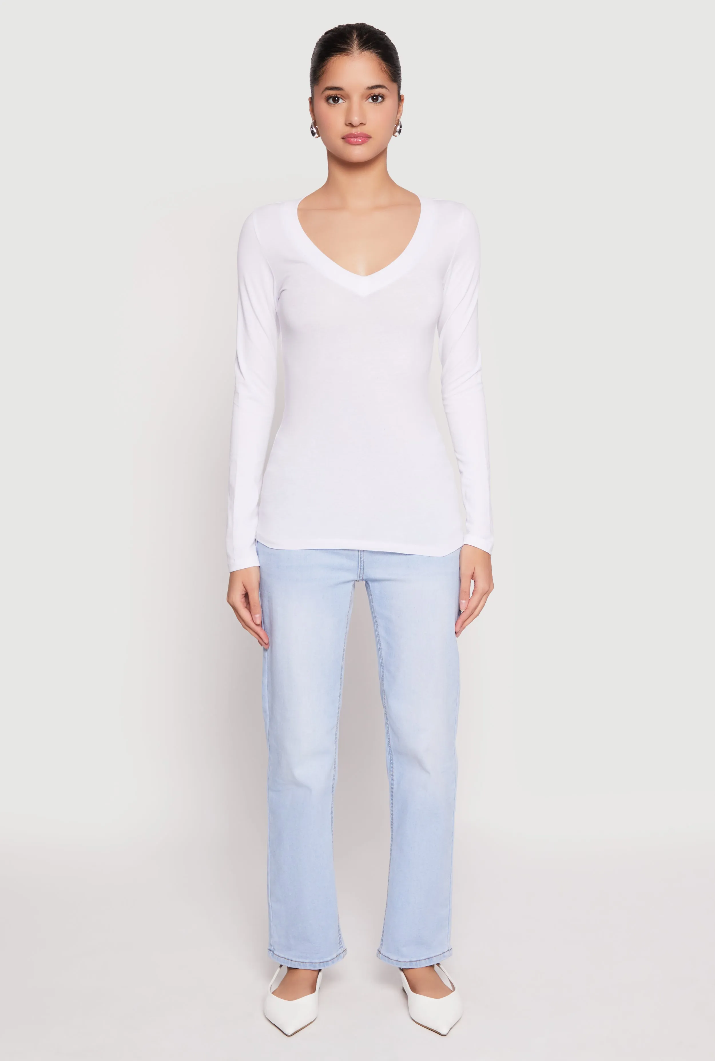 Basic Long Sleeve V Neck Tee sold by Rainbow