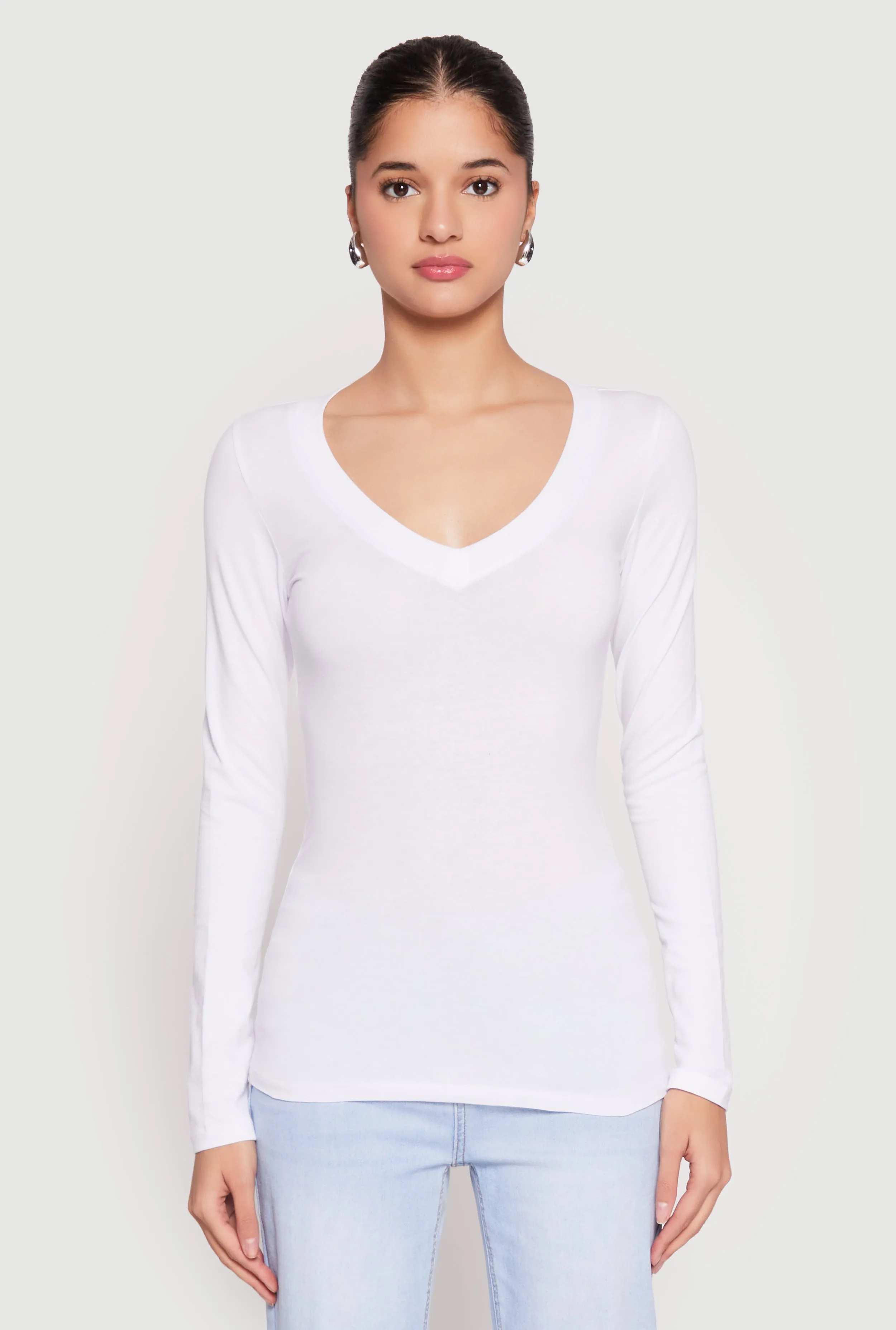 Basic Long Sleeve V Neck Tee sold by Rainbow product image thumbnail 2