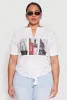Plus Size Slashed London Graphic Knot Front Tee sold by Rainbow