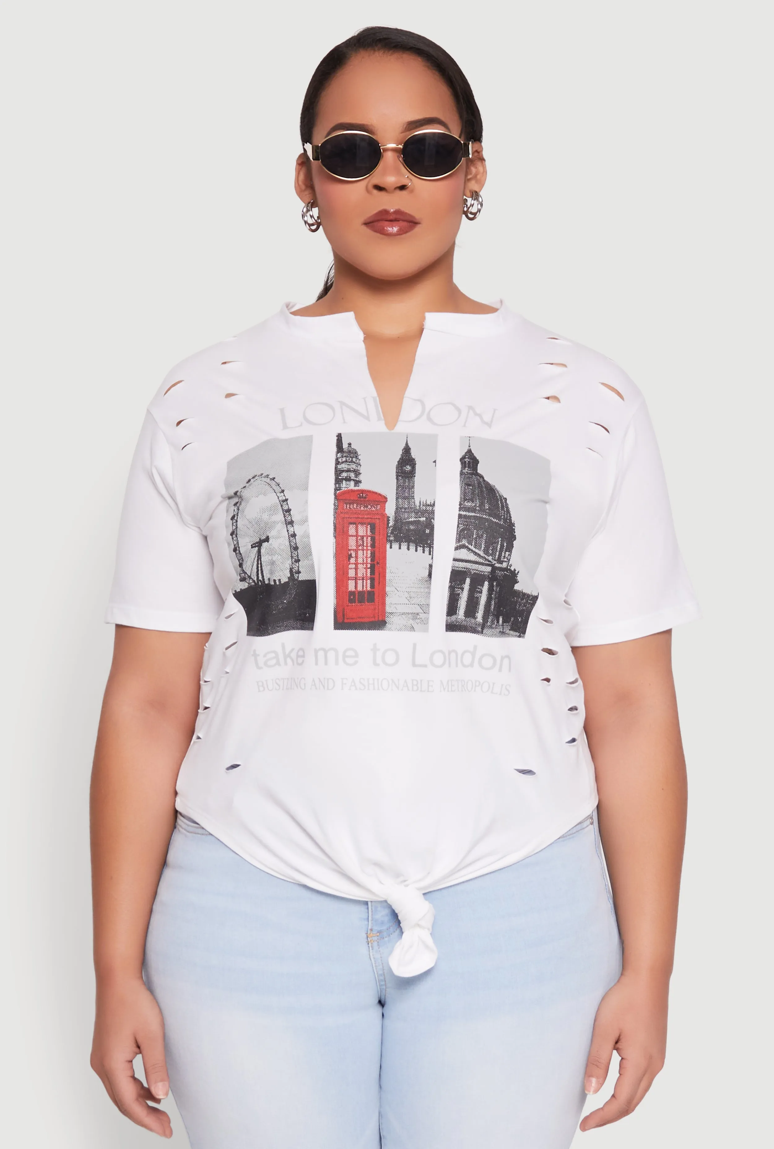 Plus Size Slashed London Graphic Knot Front Tee sold by Rainbow product image thumbnail 2