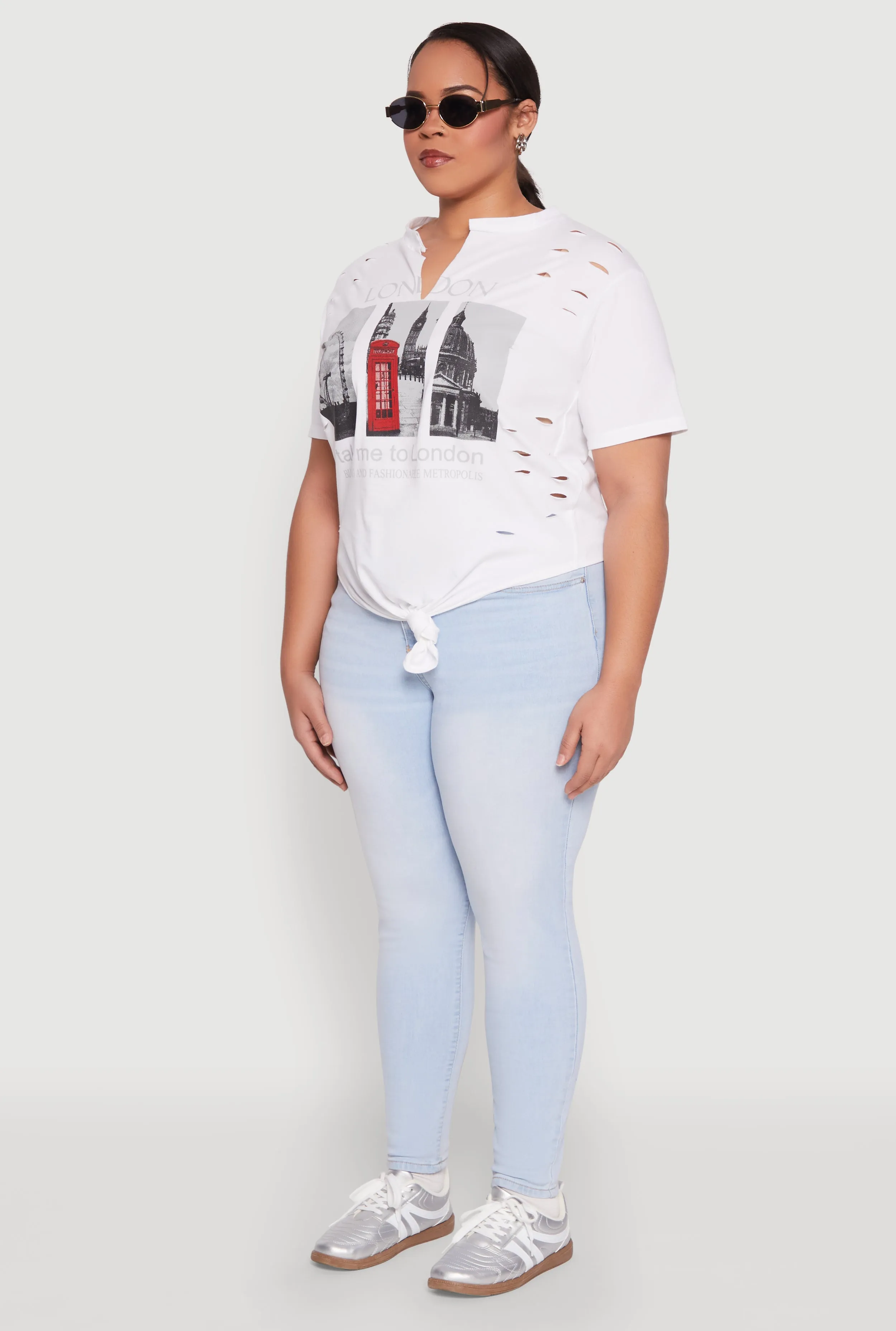Plus Size Slashed London Graphic Knot Front Tee sold by Rainbow product image thumbnail 5