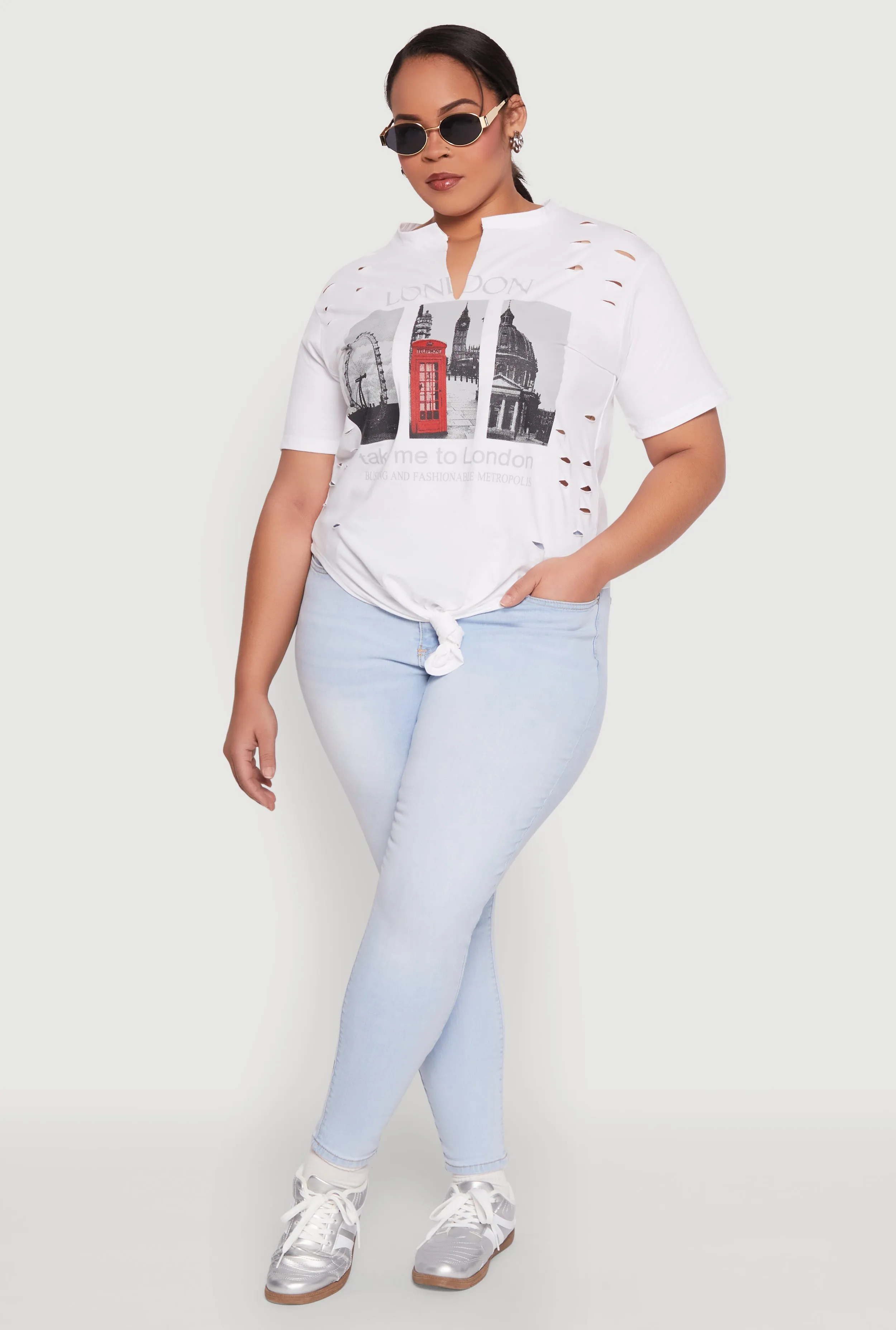 Plus Size Slashed London Graphic Knot Front Tee sold by Rainbow product image thumbnail 3