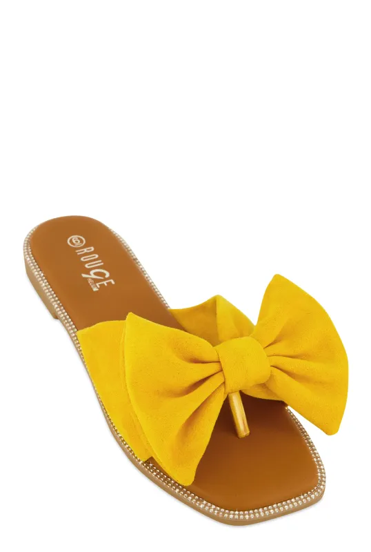 Faux Suede Bow Thong Slide Sandals sold by Rainbow
