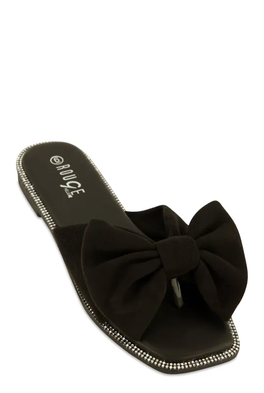 Faux Suede Bow Thong Slide Sandals sold by Rainbow