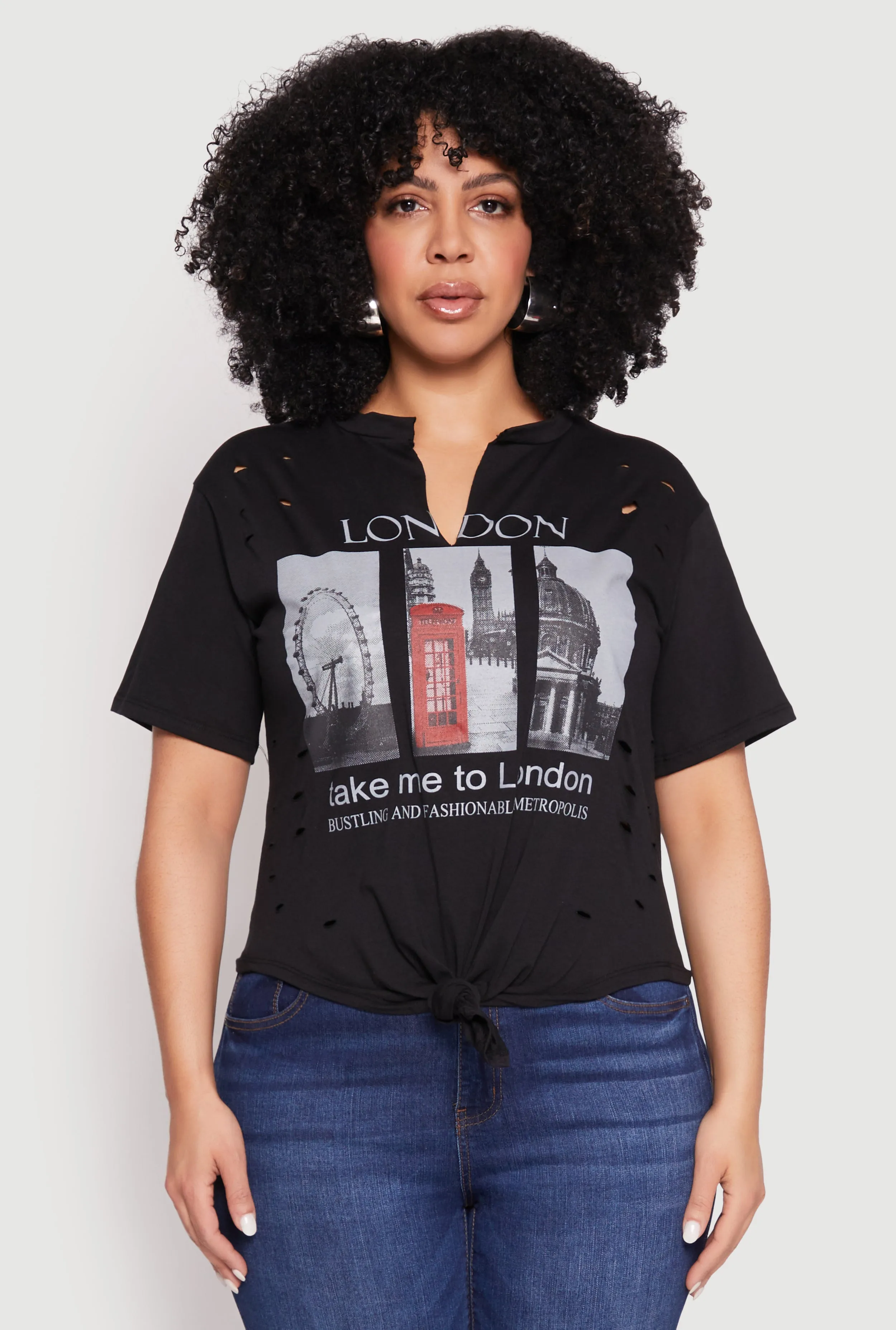 Plus Size Slashed London Graphic Knot Front Tee sold by Rainbow product image thumbnail 2