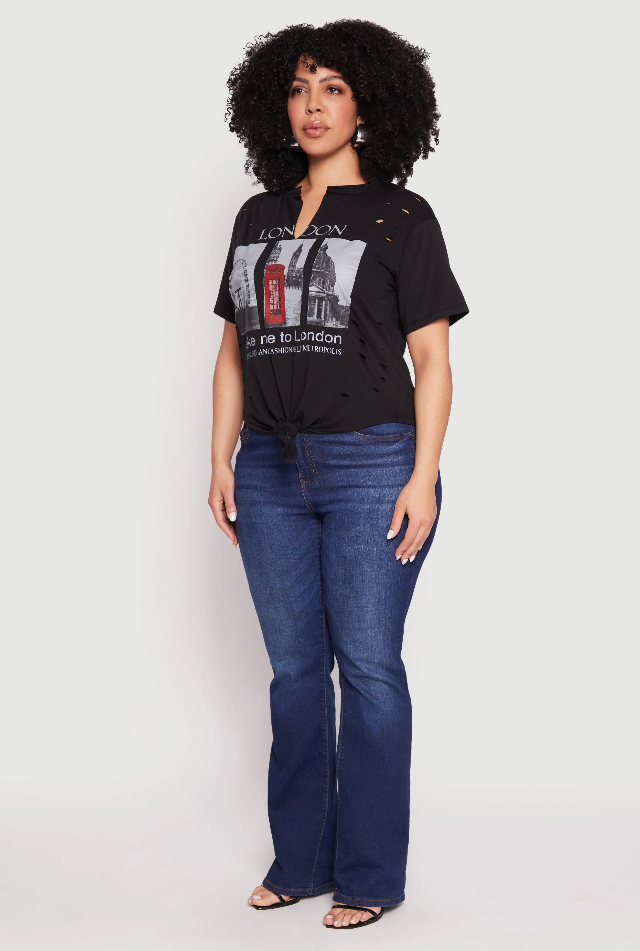 Plus Size Slashed London Graphic Knot Front Tee sold by Rainbow product image thumbnail 5