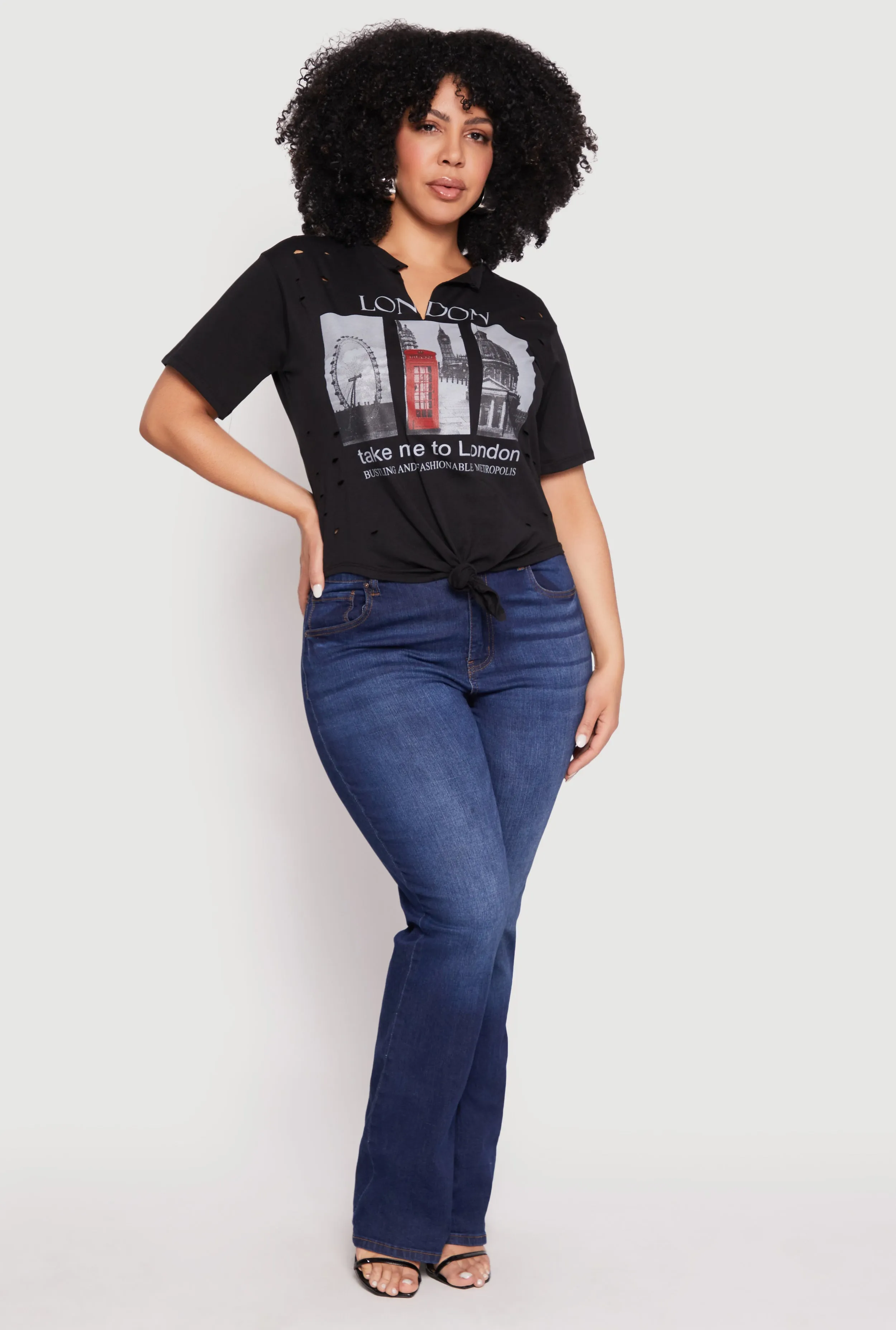 Plus Size Slashed London Graphic Knot Front Tee sold by Rainbow product image thumbnail 3