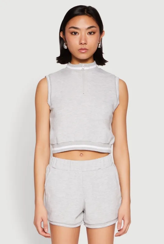 Striped Trim Sleeveless Half Zip Top sold by Rainbow