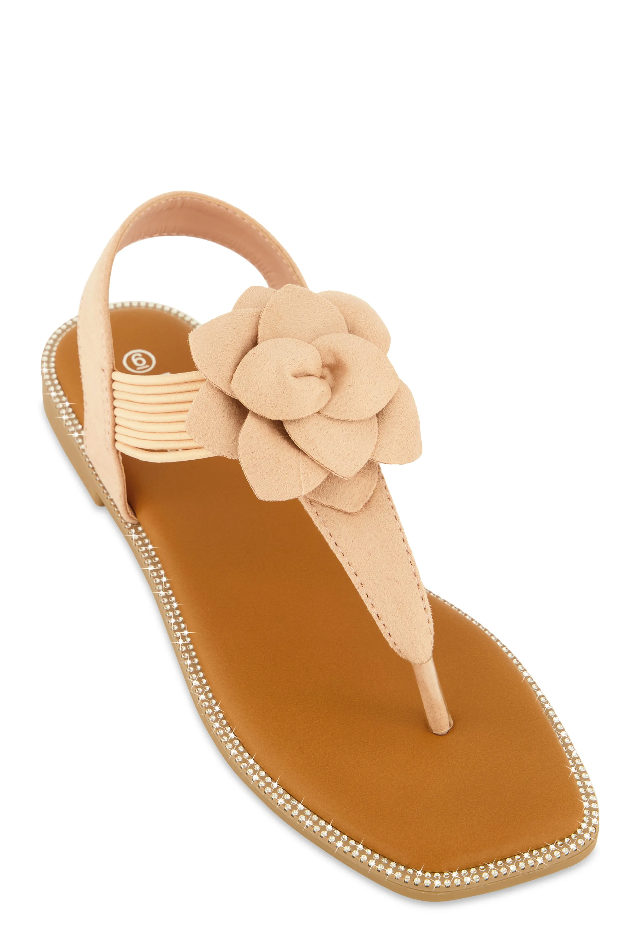 Faux Suede Flower Corded Thong Sandals sold by Rainbow