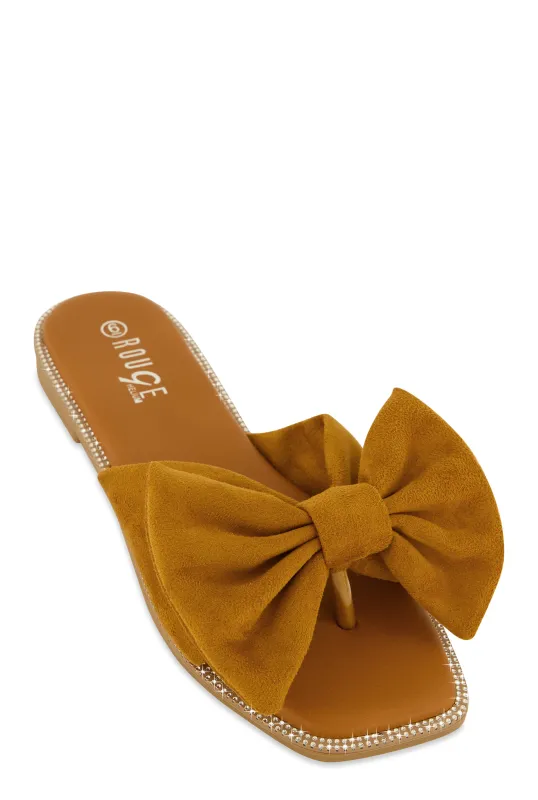 Faux Suede Bow Thong Slide Sandals sold by Rainbow