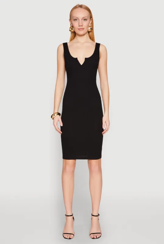 Ribbed Knit Notch Neck Dress sold by Rainbow