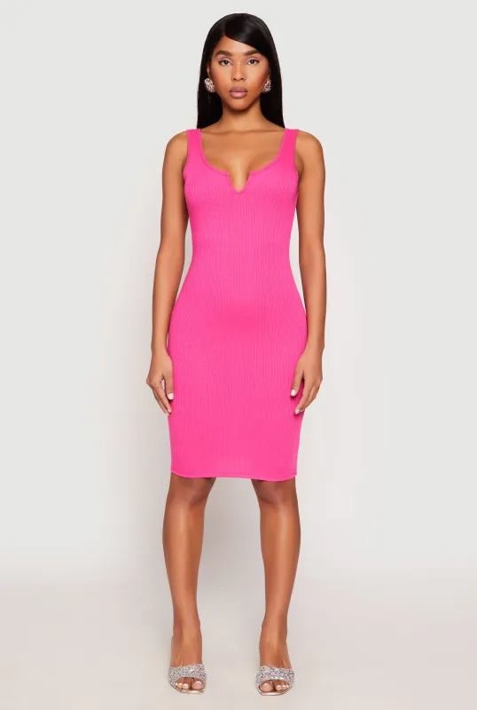 Ribbed Knit Notch Neck Dress sold by Rainbow