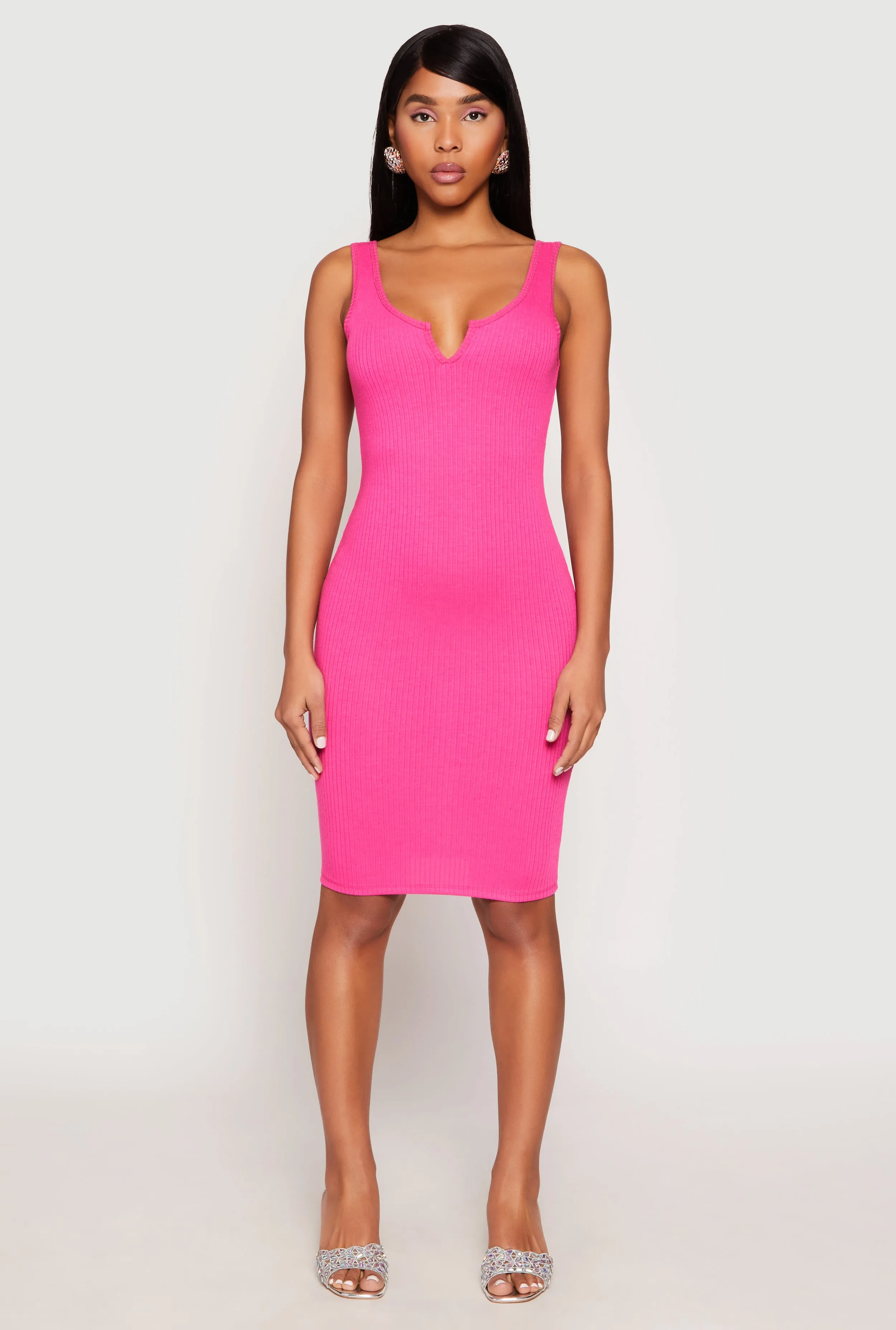 Ribbed Knit Notch Neck Dress sold by Rainbow