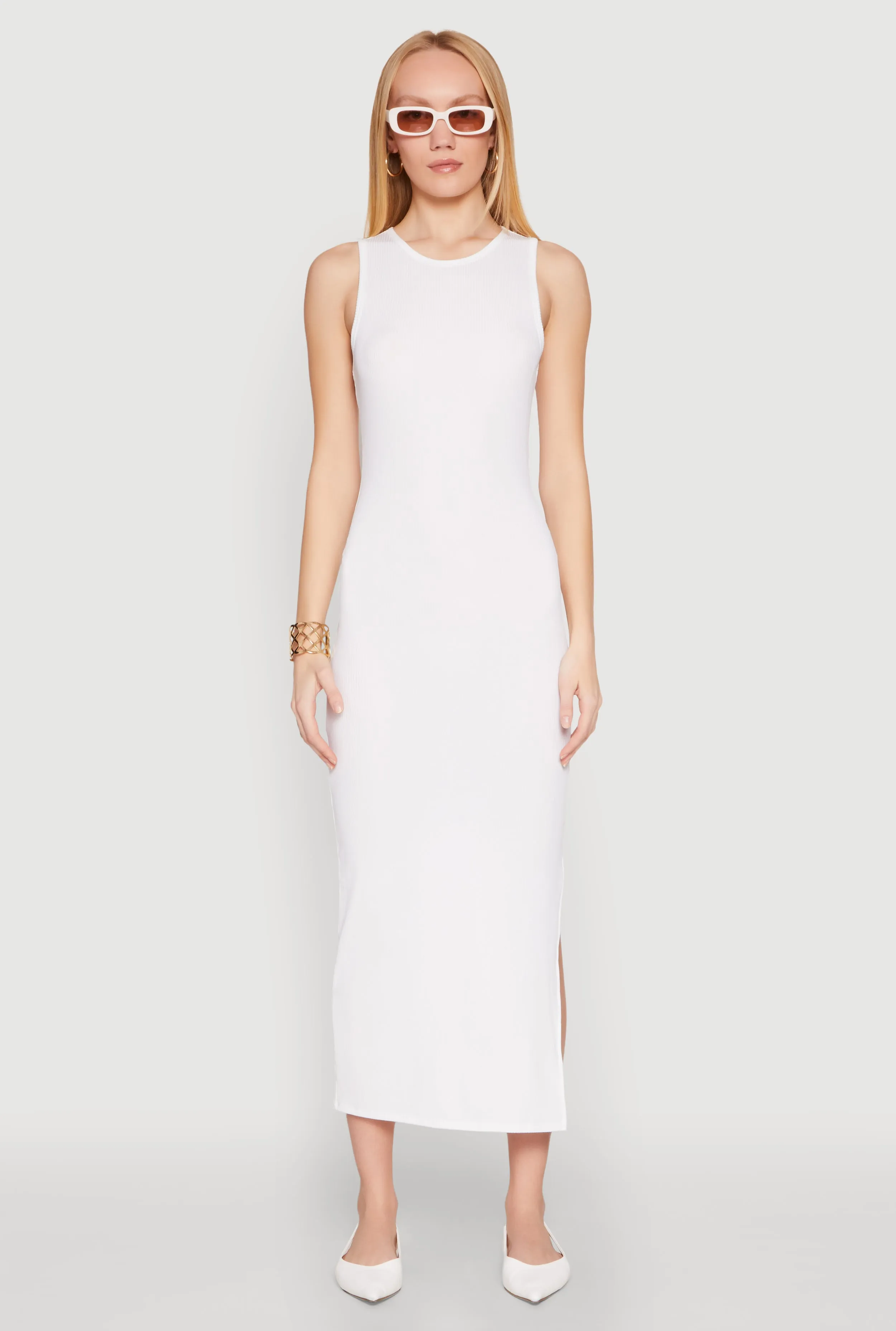 Ribbed Knit Side Slit Tank Maxi Dress sold by Rainbow