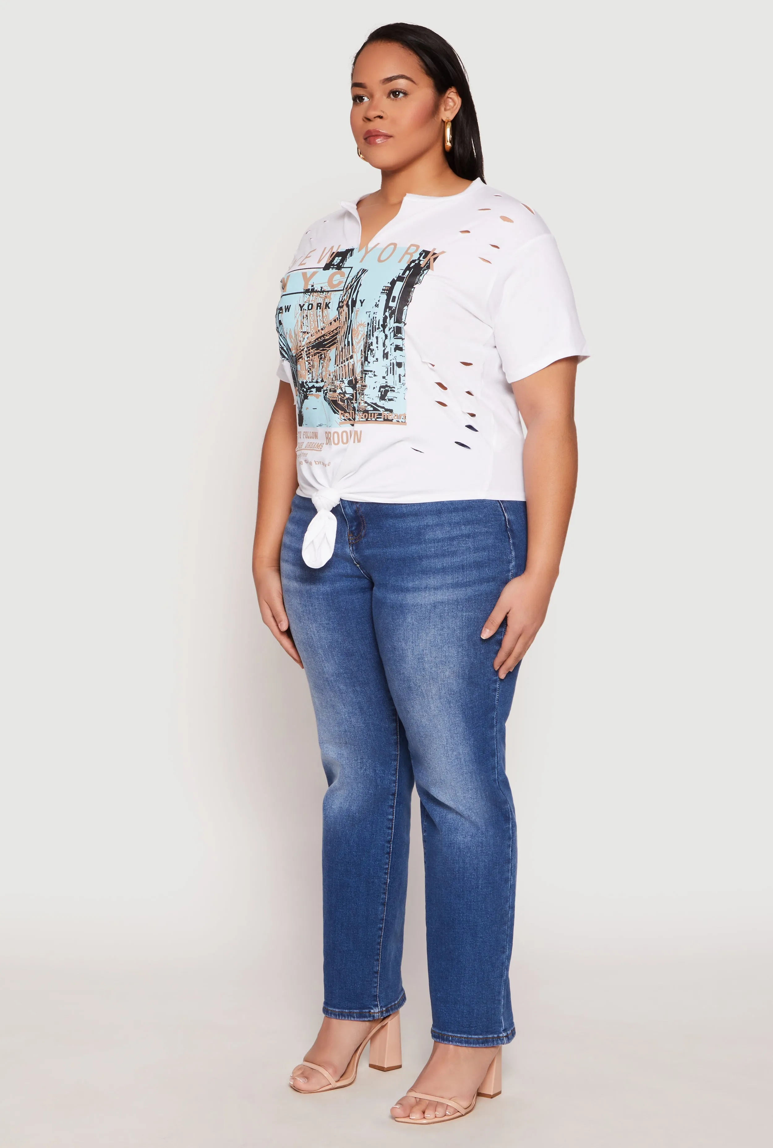 Plus Size Slashed New York Graphic Knot Front Tee sold by Rainbow product image thumbnail 5