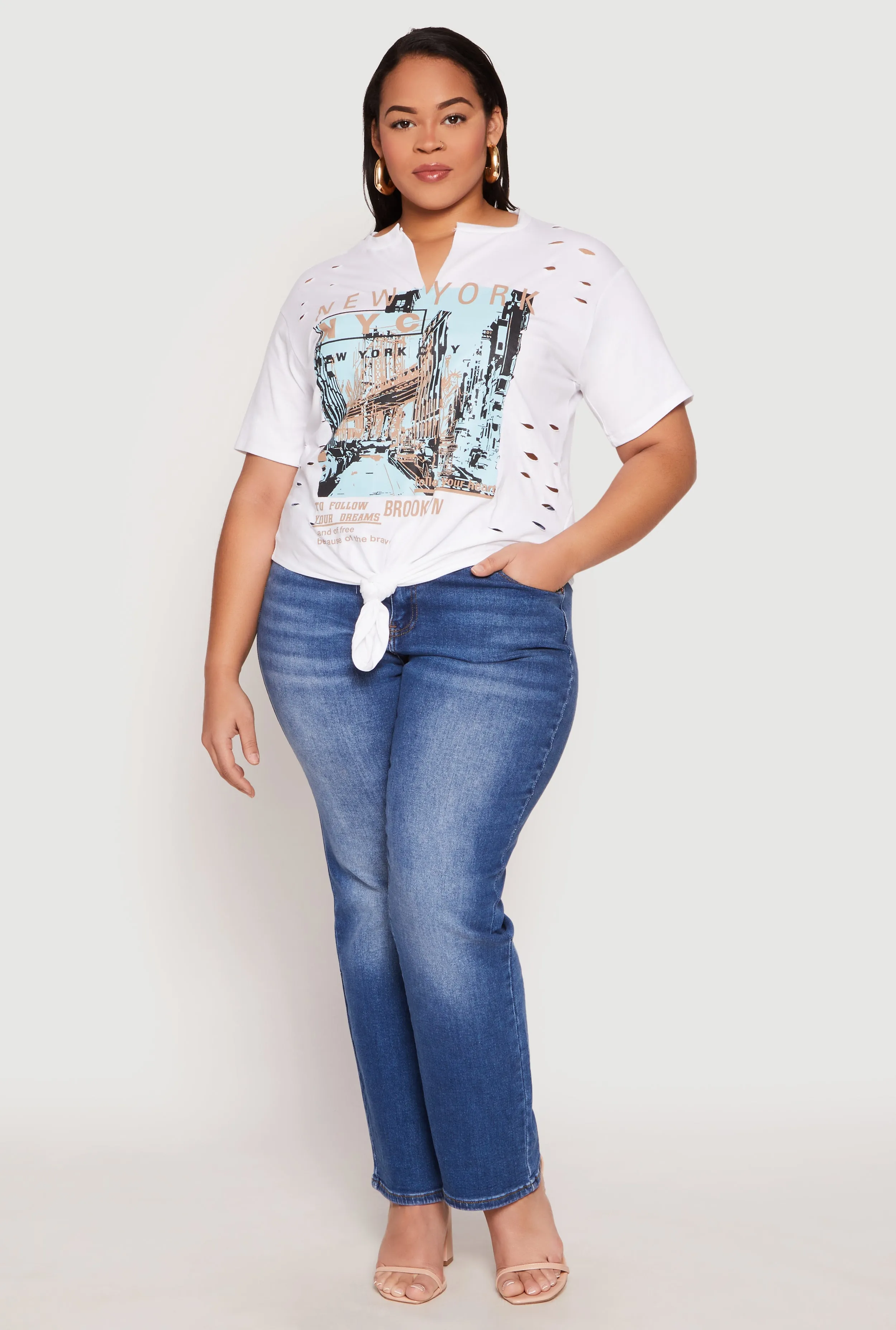 Plus Size Slashed New York Graphic Knot Front Tee sold by Rainbow product image thumbnail 3