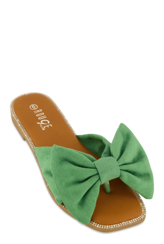 Faux Suede Bow Thong Slide Sandals sold by Rainbow