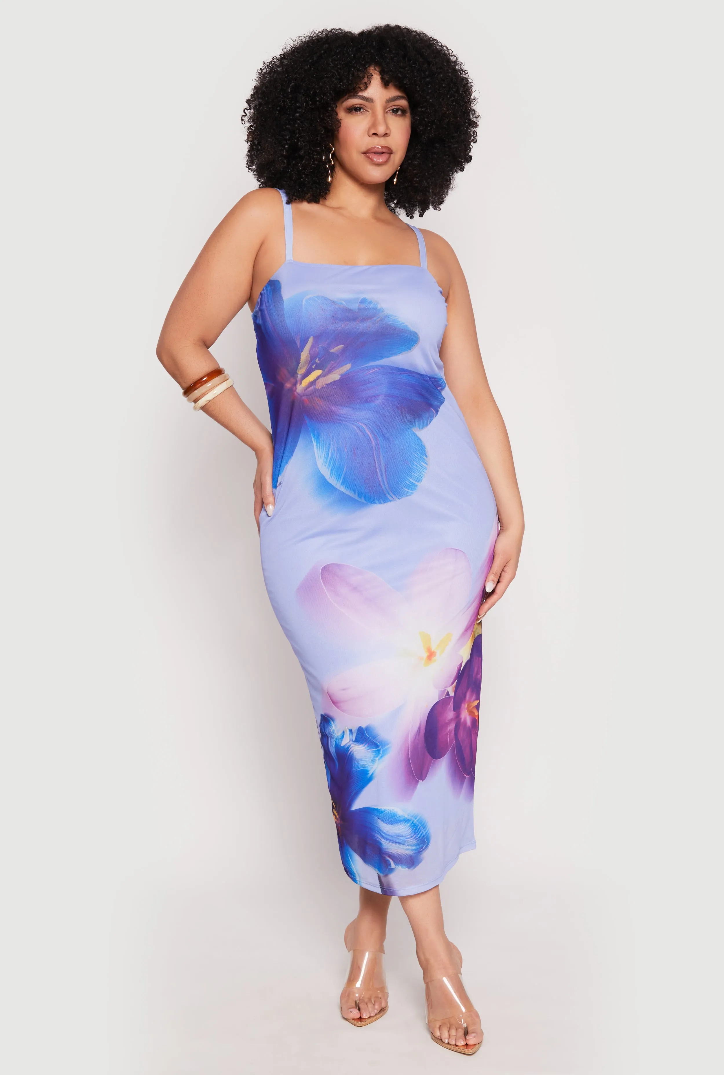 Plus Size Mesh Floral Print Midi Dress sold by Rainbow product image thumbnail 2