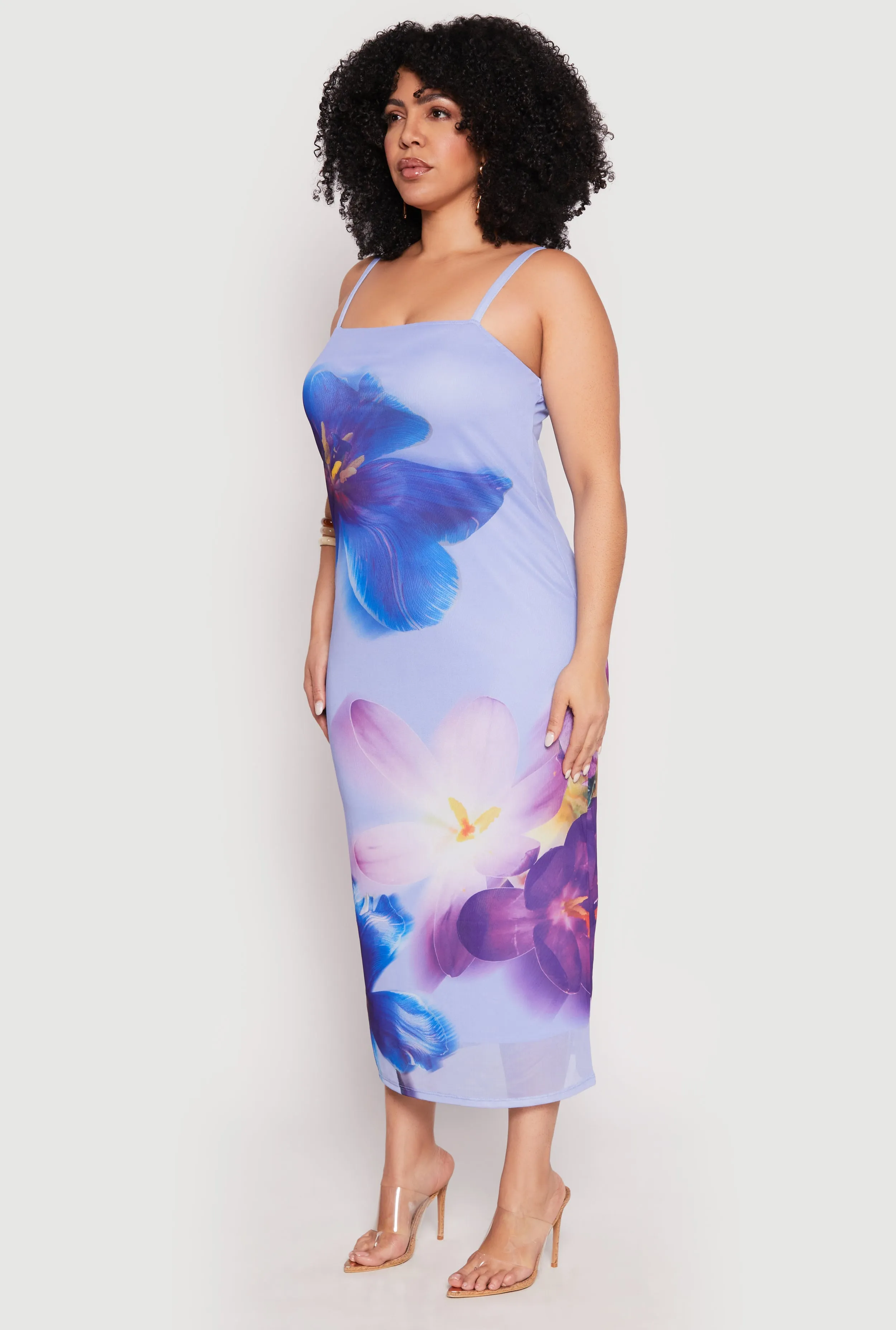 Plus Size Mesh Floral Print Midi Dress sold by Rainbow product image thumbnail 3
