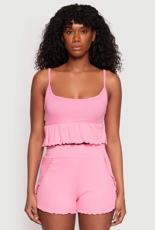 Ribbed Knit Lettuce Edge Pajama Cami and Shorts sold by Rainbow