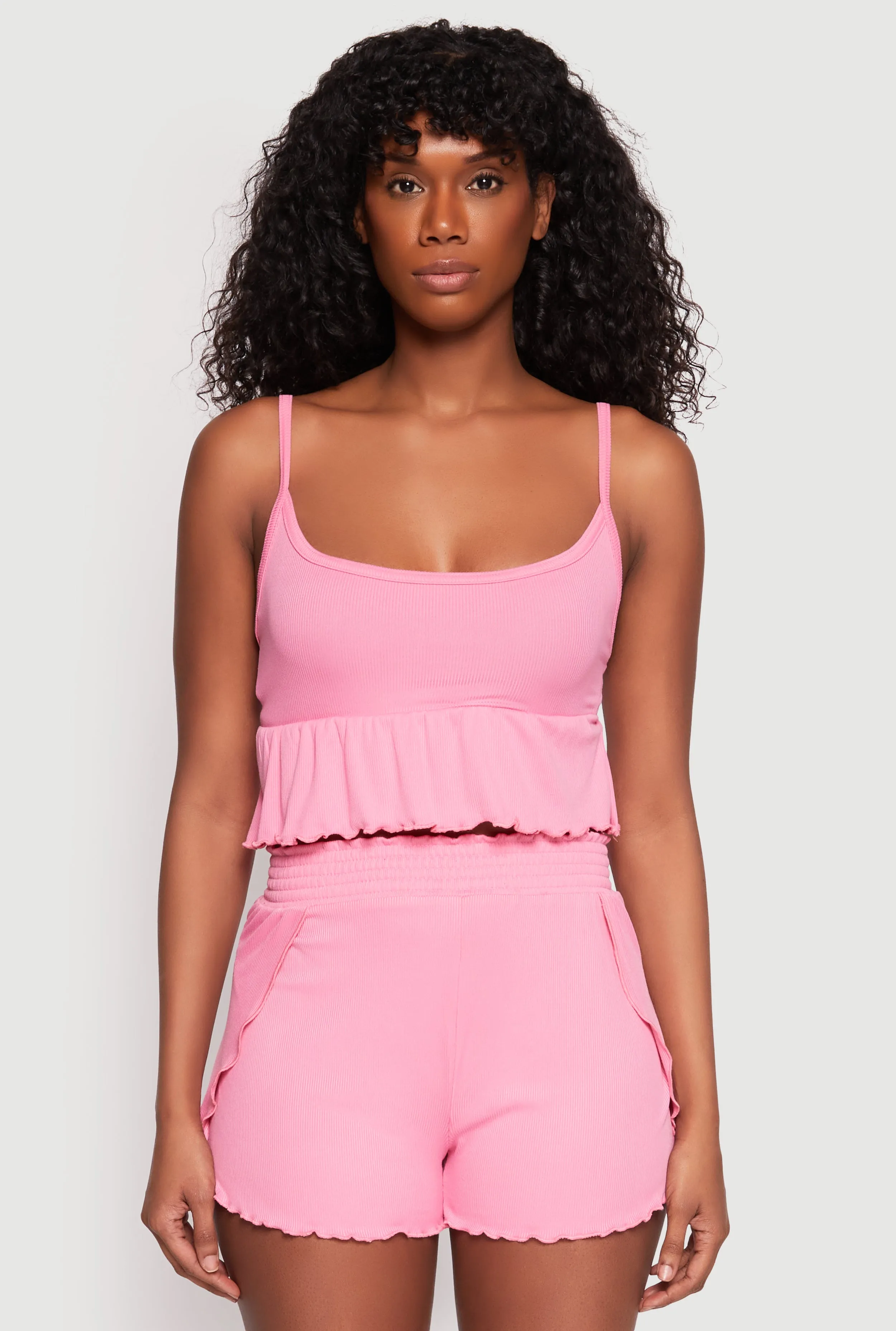 Ribbed Knit Lettuce Edge Pajama Cami and Shorts sold by Rainbow