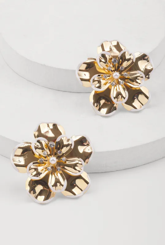 Metallic Flower Stud Earrings sold by Rainbow