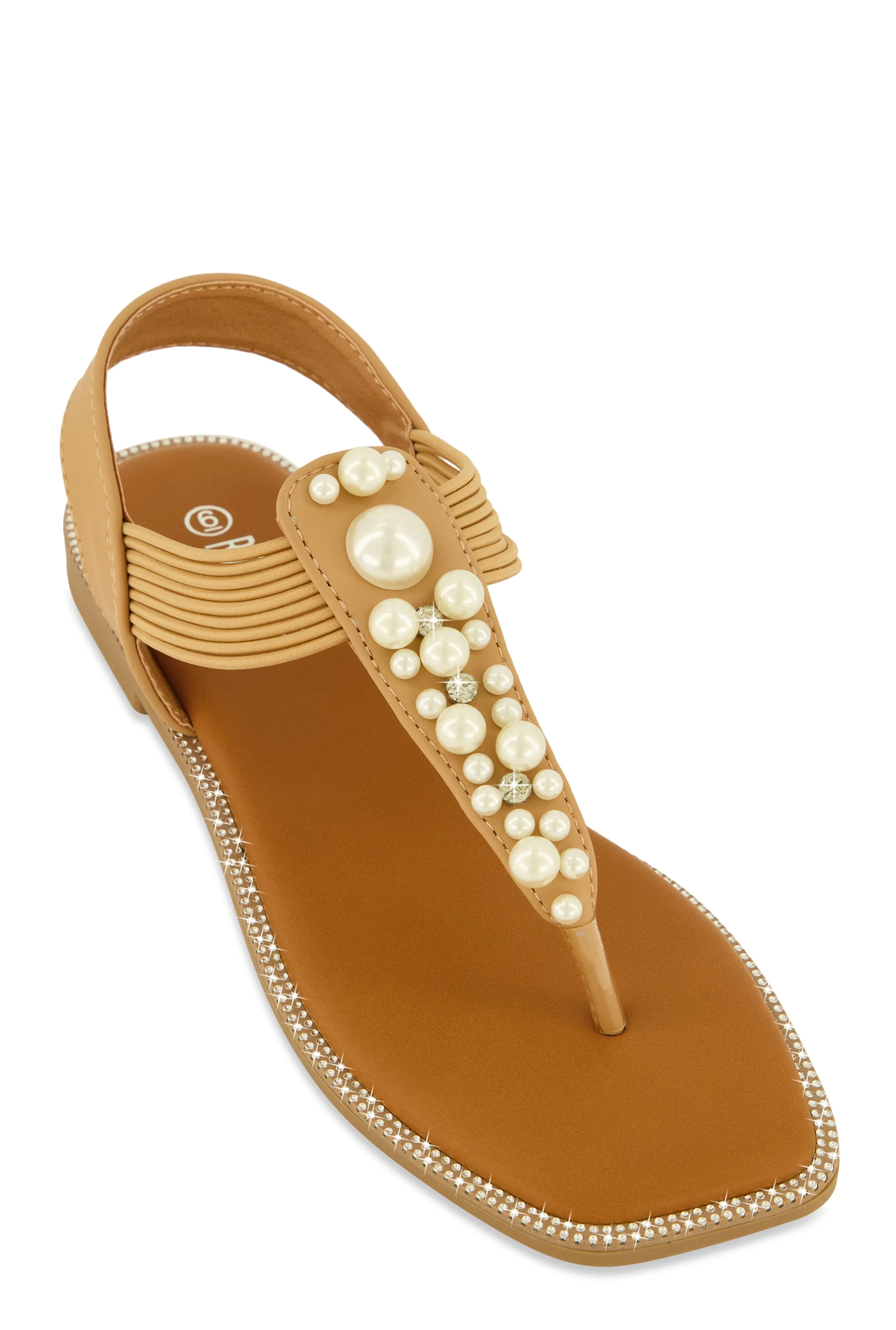 Faux Pearl Studded Ankle Strap Thong Sandals sold by Rainbow