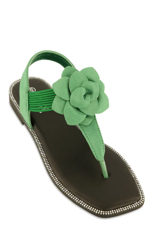 Faux Suede Flower Corded Thong Sandals sold by Rainbow