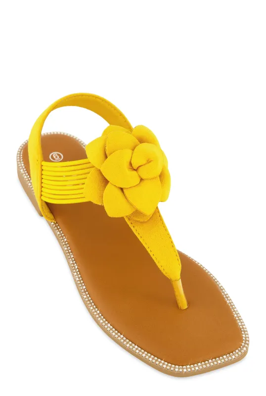 Faux Suede Flower Corded Thong Sandals sold by Rainbow